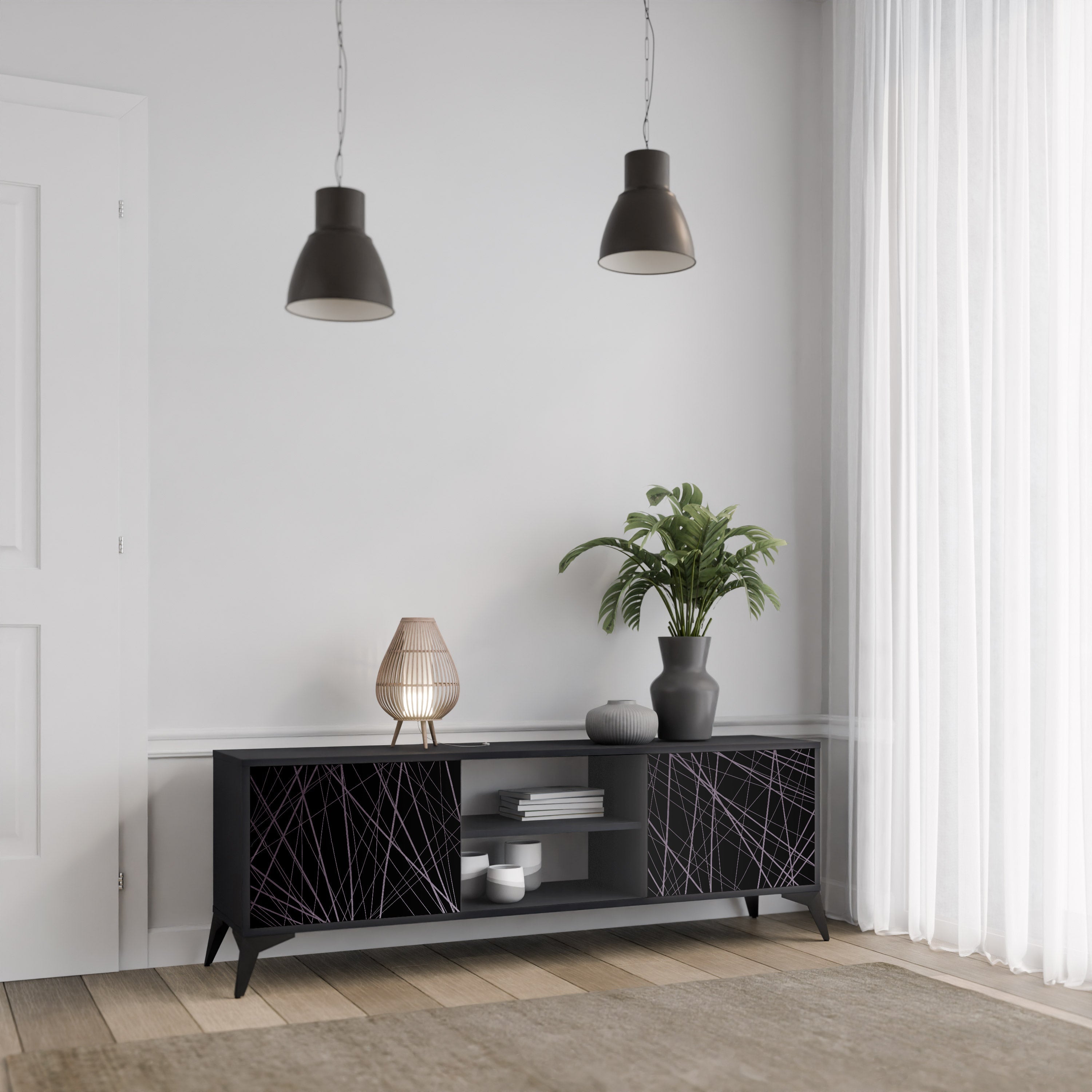 SHIMMER SPIDERGRAM TV-Lowboard mit 2 Türen in Schwarz