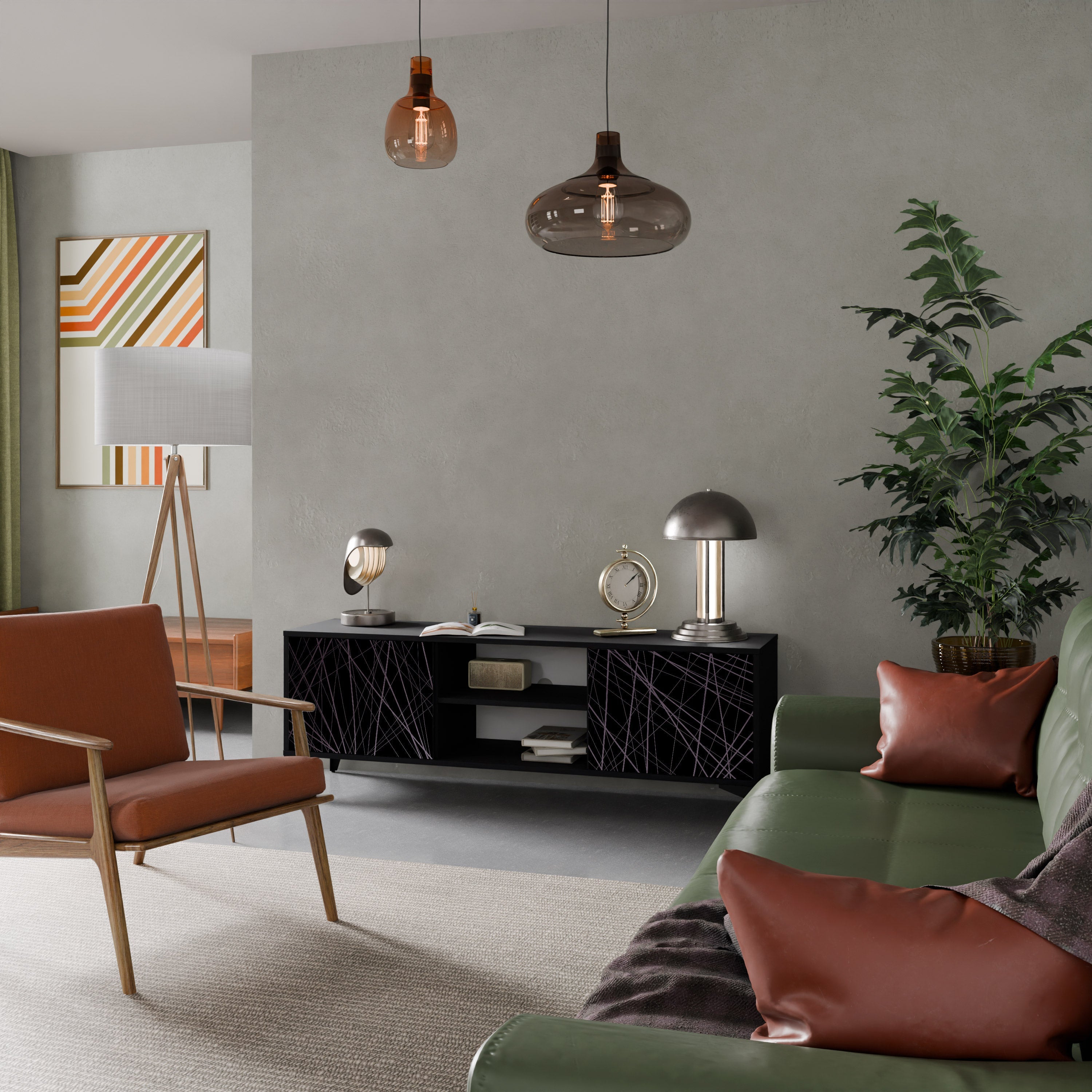 SHIMMER SPIDERGRAM TV-Lowboard mit 2 Türen in Schwarz