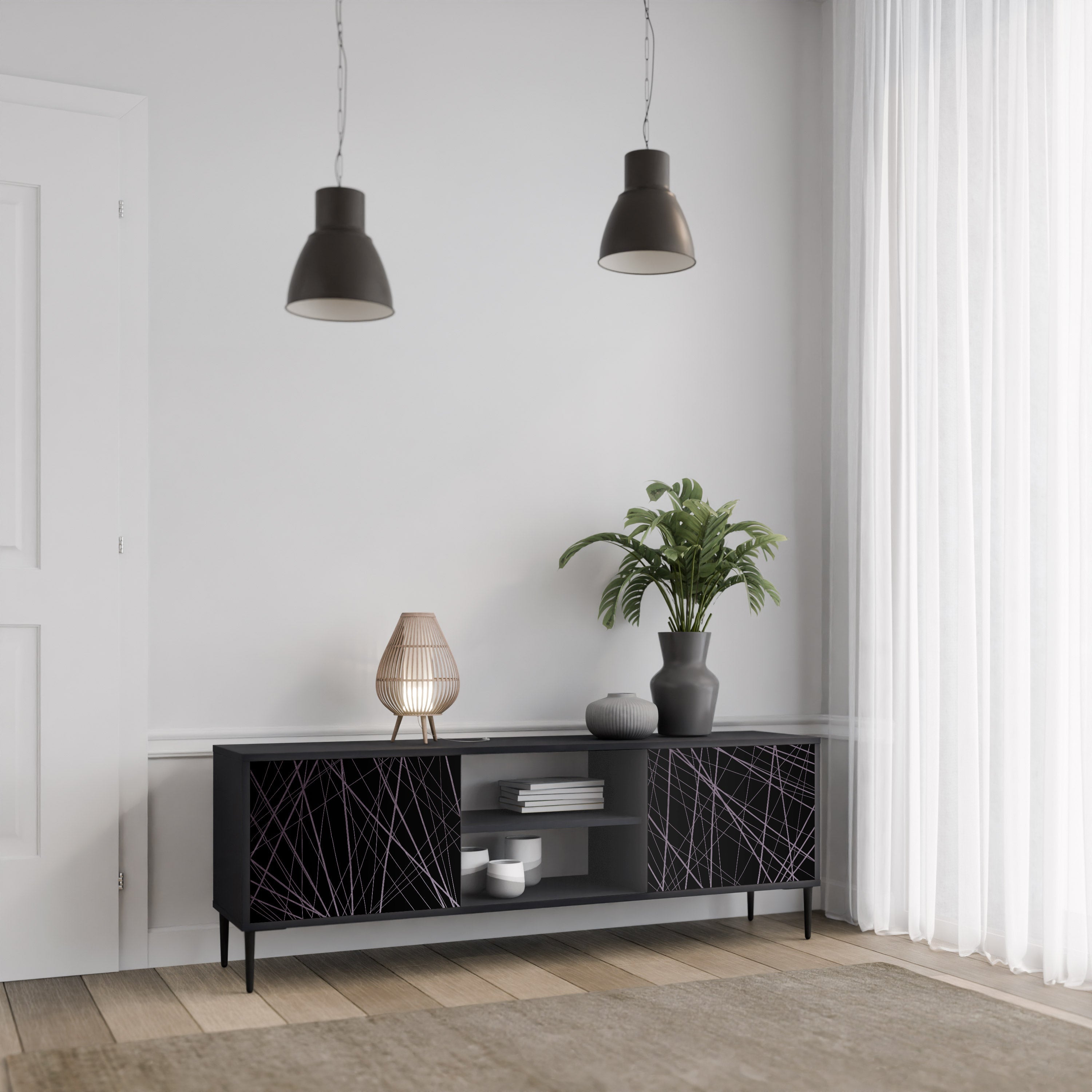 SHIMMER SPIDERGRAM TV-Lowboard mit 2 Türen in Schwarz