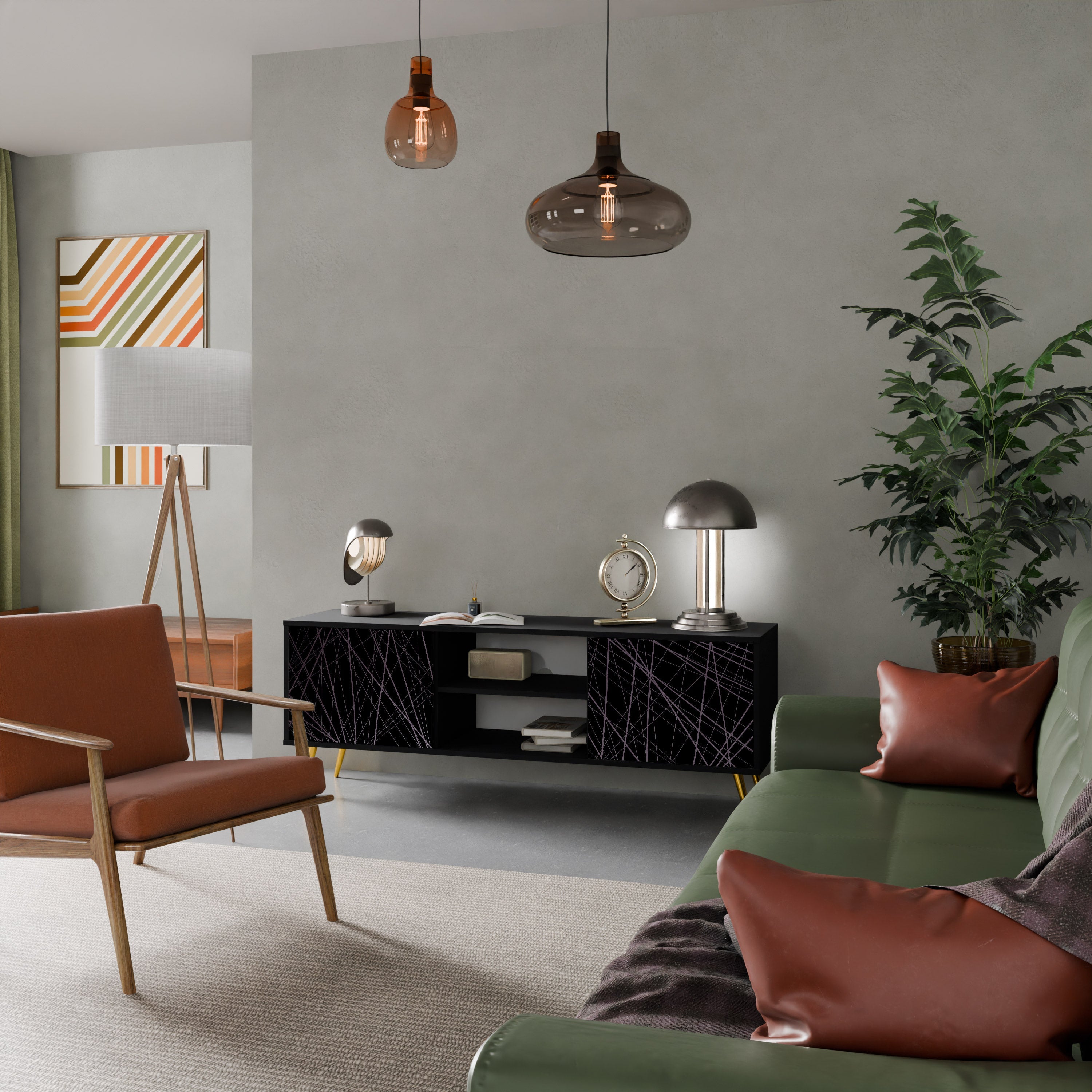 SHIMMER SPIDERGRAM TV-Lowboard mit 2 Türen in Schwarz