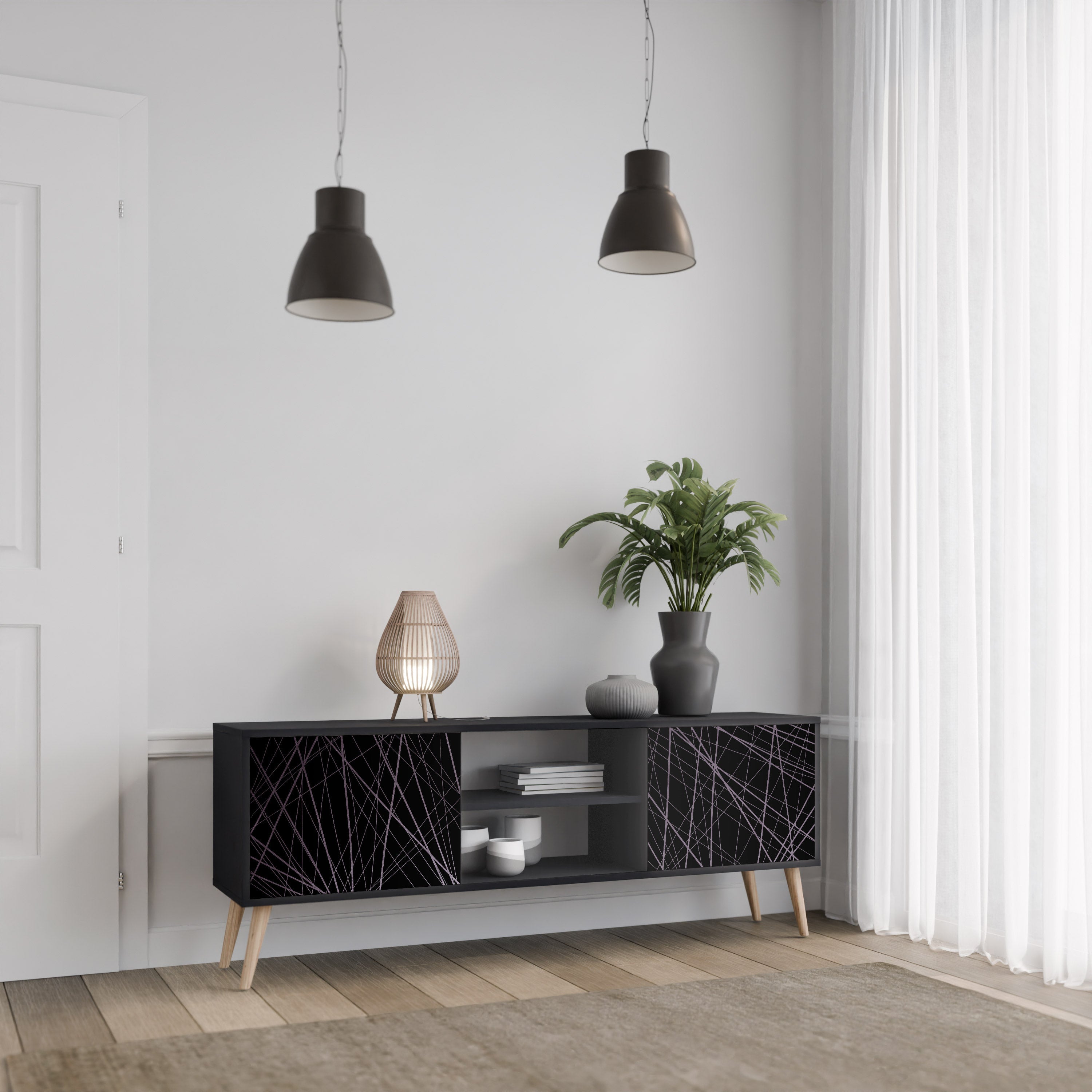 SHIMMER SPIDERGRAM TV-Lowboard mit 2 Türen in Schwarz