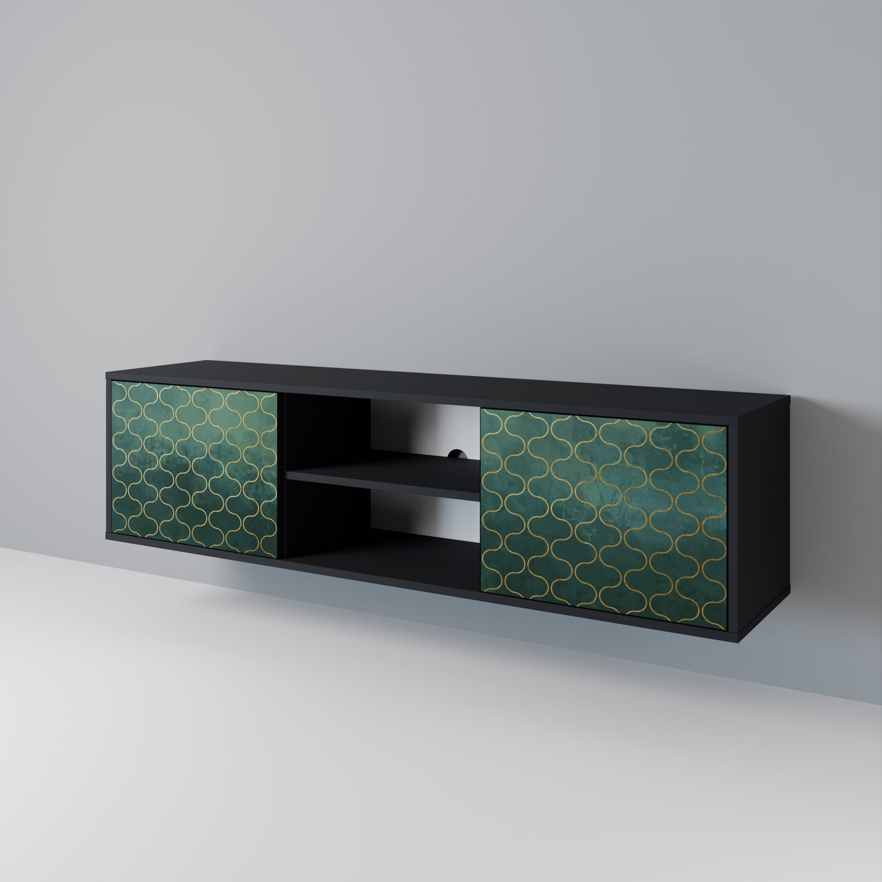 TESSELATED GREENERY TV-Lowboard mit 2 Türen in Schwarz