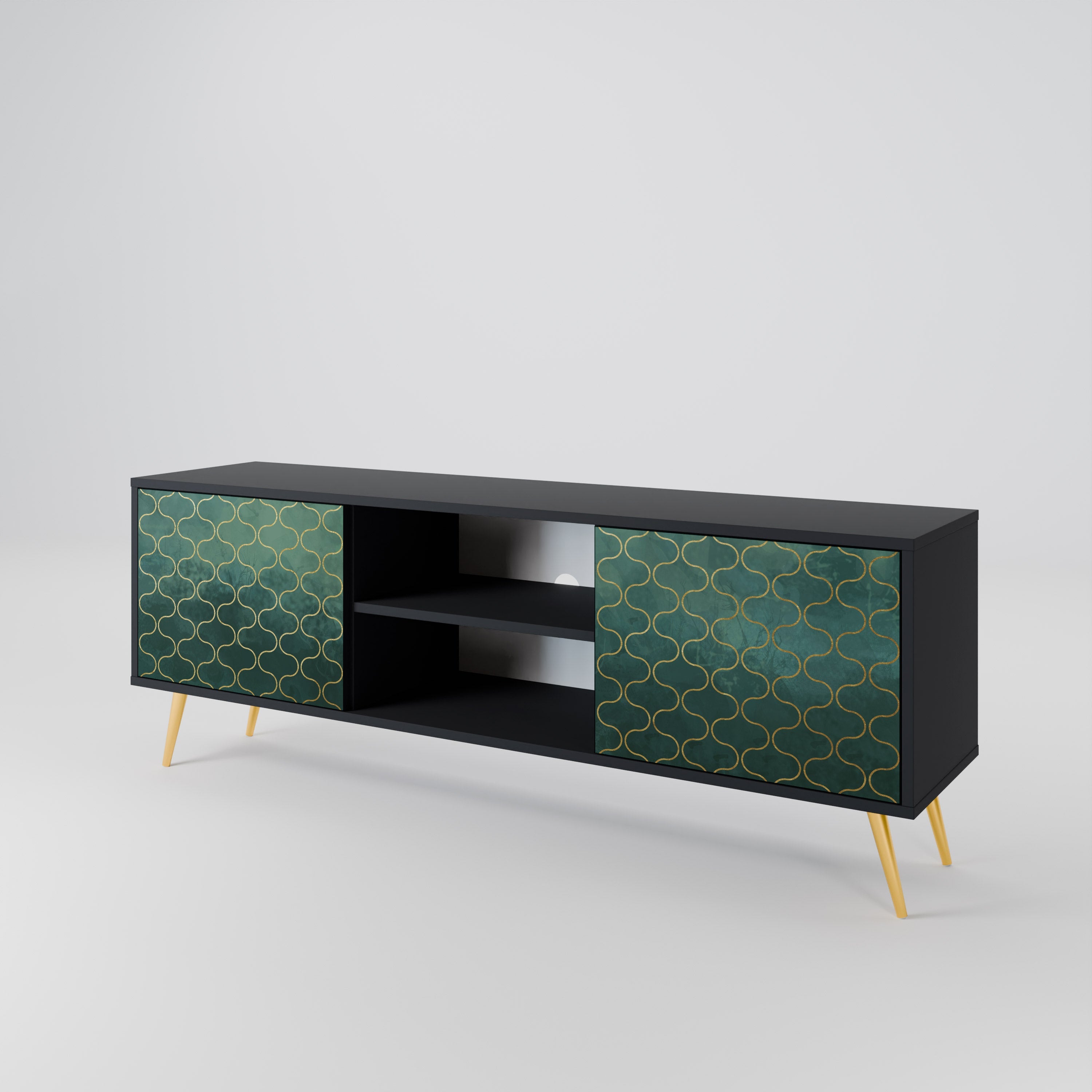 TESSELATED GREENERY TV-Lowboard mit 2 Türen in Schwarz