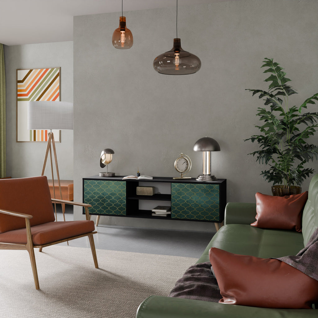 TESSELATED GREENERY TV-Lowboard mit 2 Türen in Schwarz