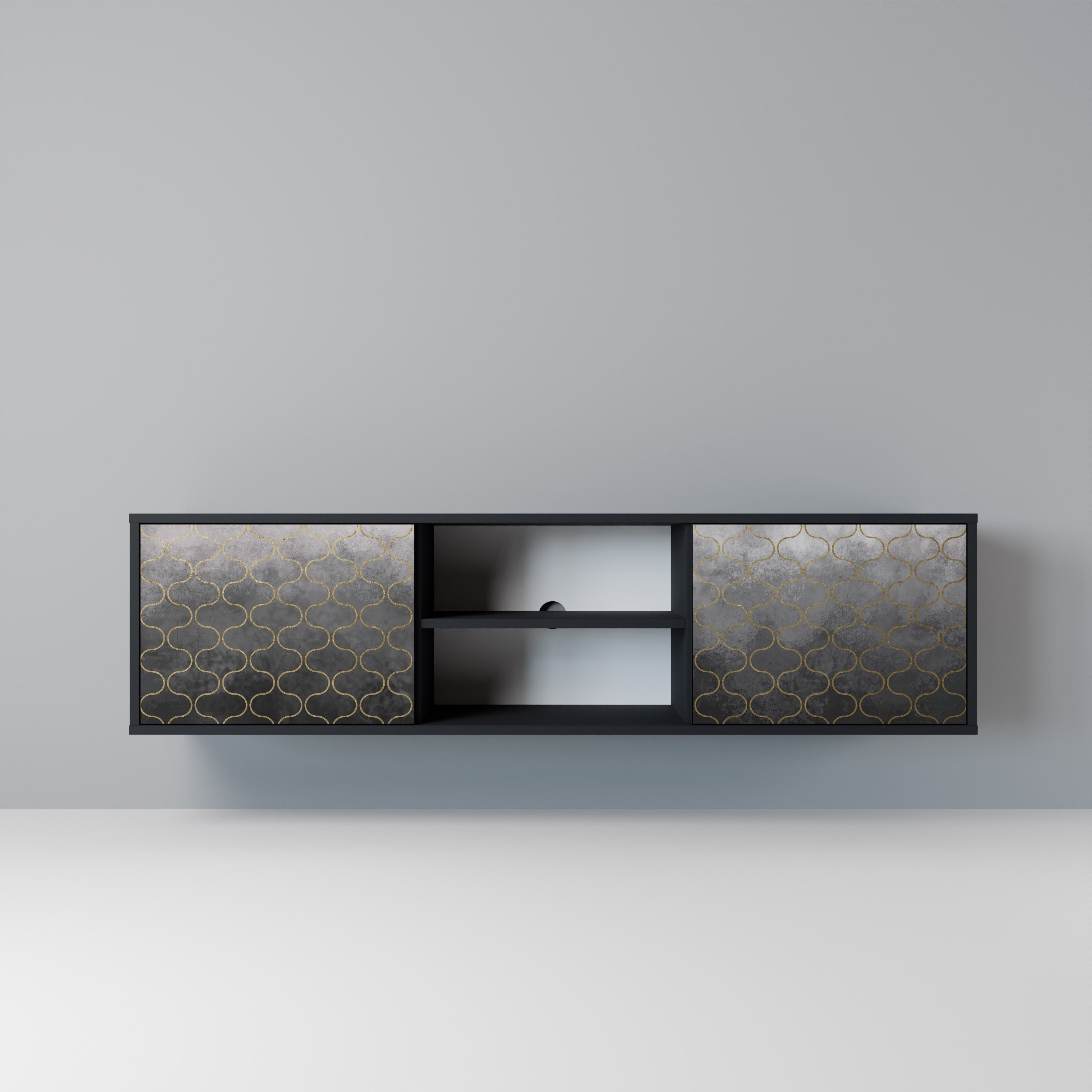 TESSELATED GRAYISH TV-Lowboard mit 2 Türen in Schwarz