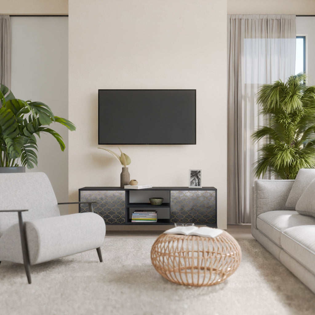 TESSELATED GRAYISH TV-Lowboard mit 2 Türen in Schwarz