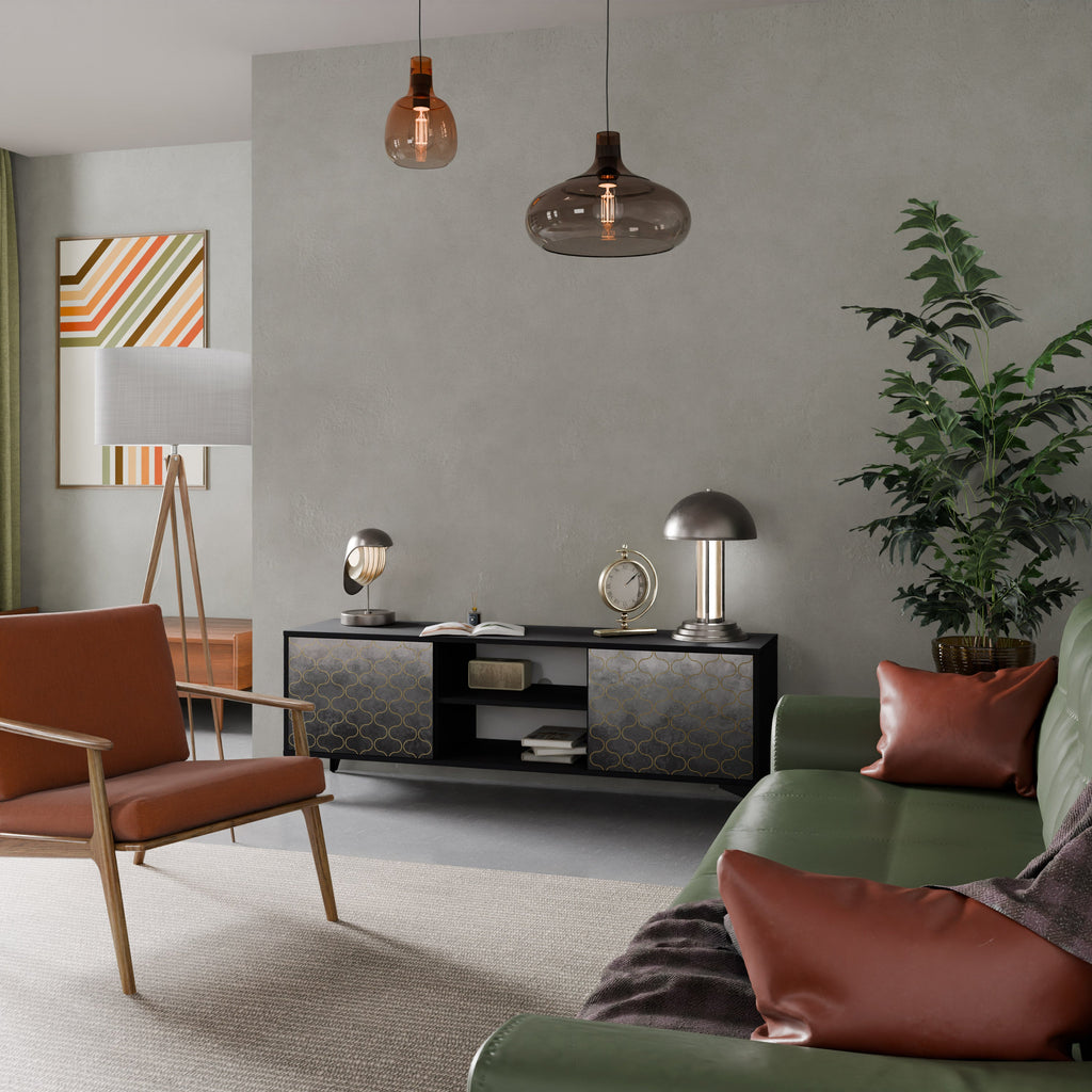 TESSELATED GRAYISH TV-Lowboard mit 2 Türen in Schwarz