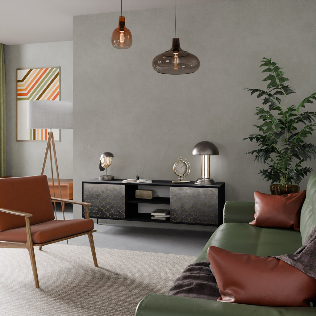 TESSELATED GRAYISH TV-Lowboard mit 2 Türen in Schwarz