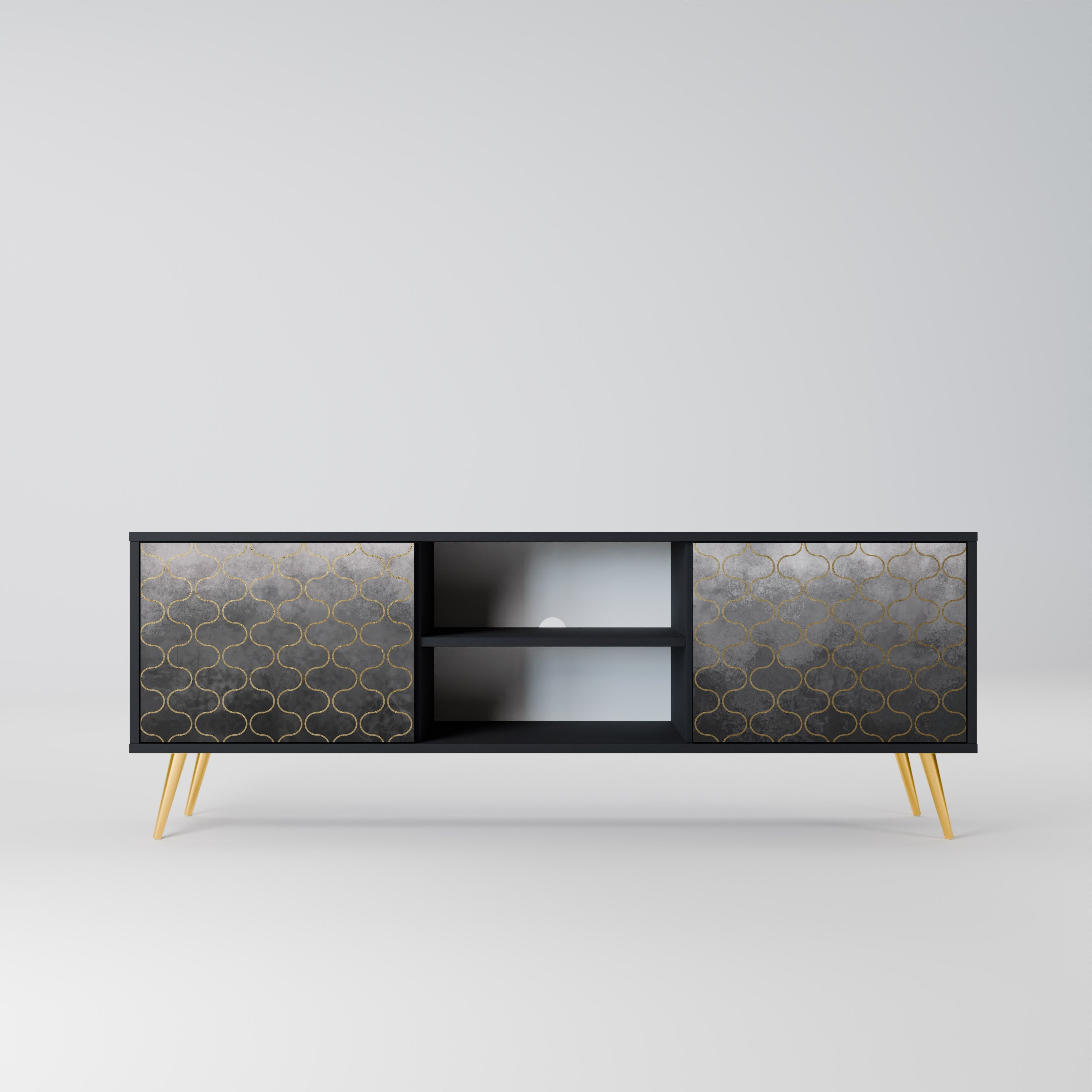 TESSELATED GRAYISH TV-Lowboard mit 2 Türen in Schwarz