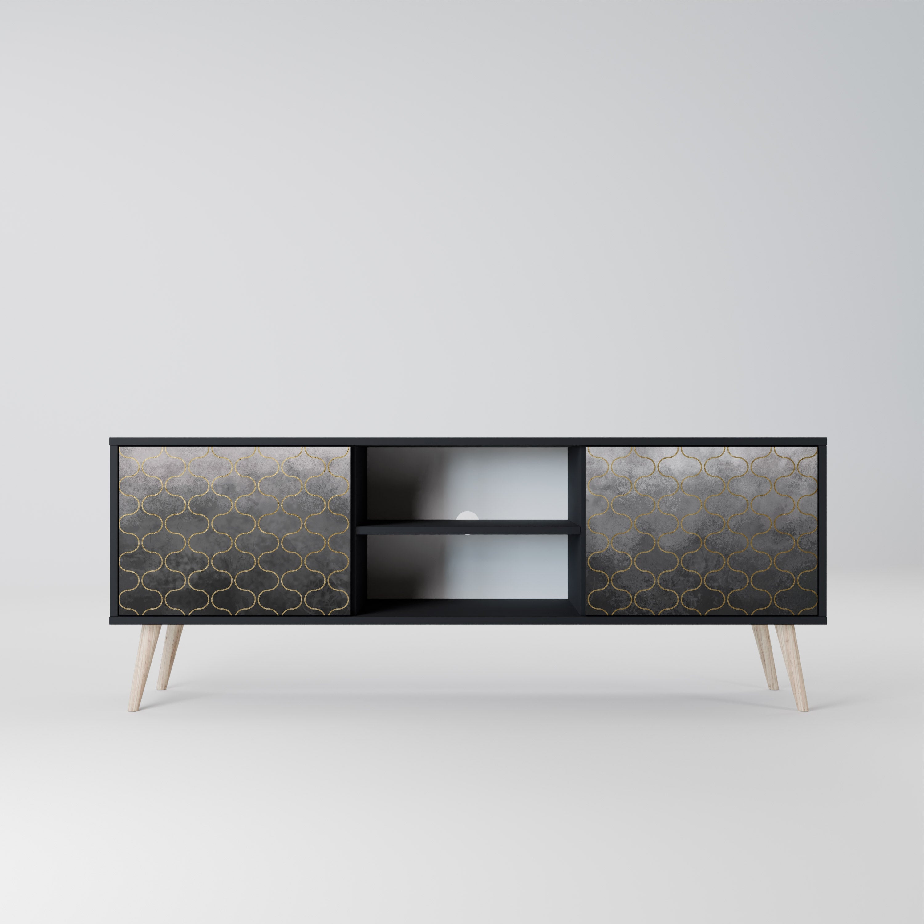 TESSELATED GRAYISH TV-Lowboard mit 2 Türen in Schwarz