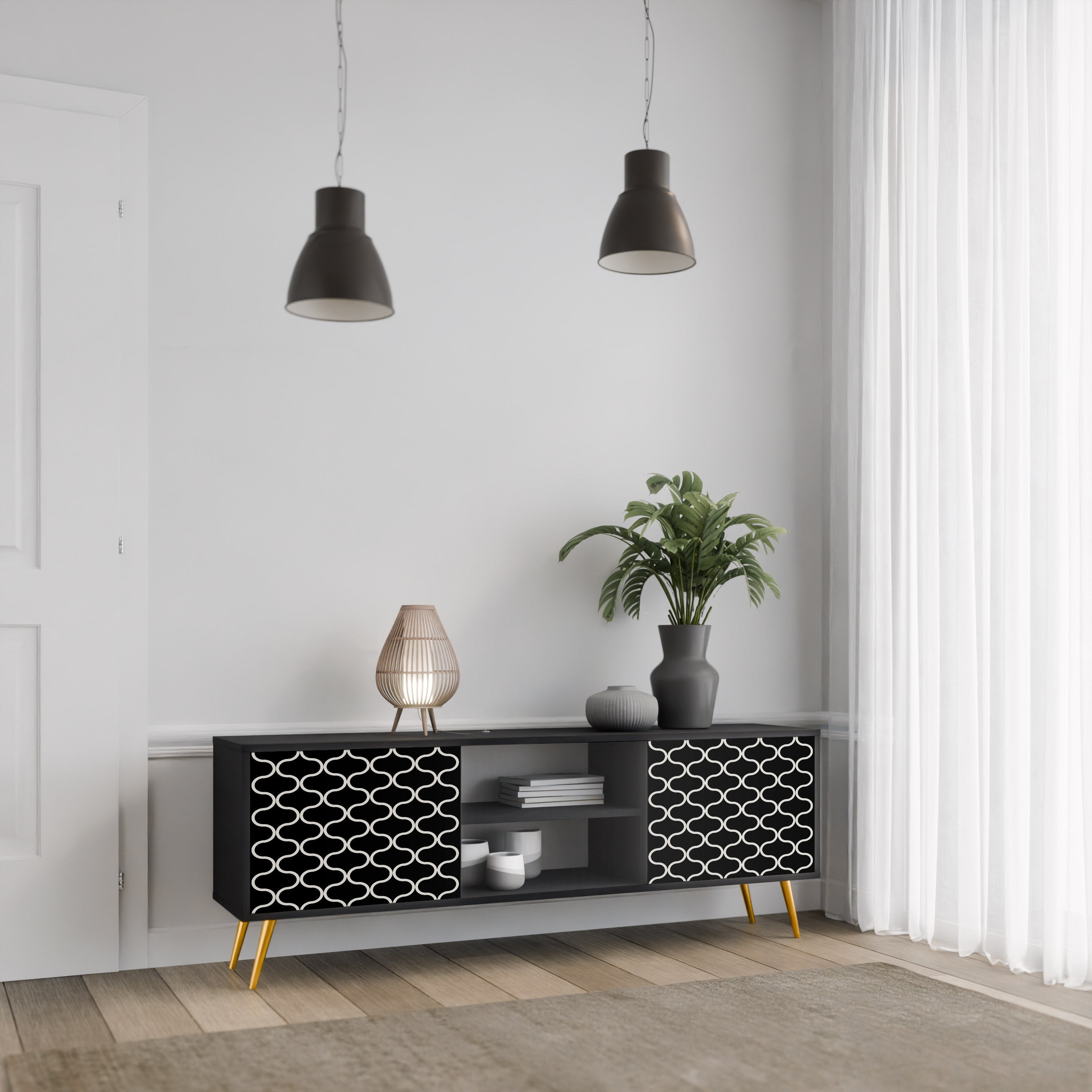 TESSELATED BLACKNESS TV-Lowboard mit 2 Türen in Schwarz