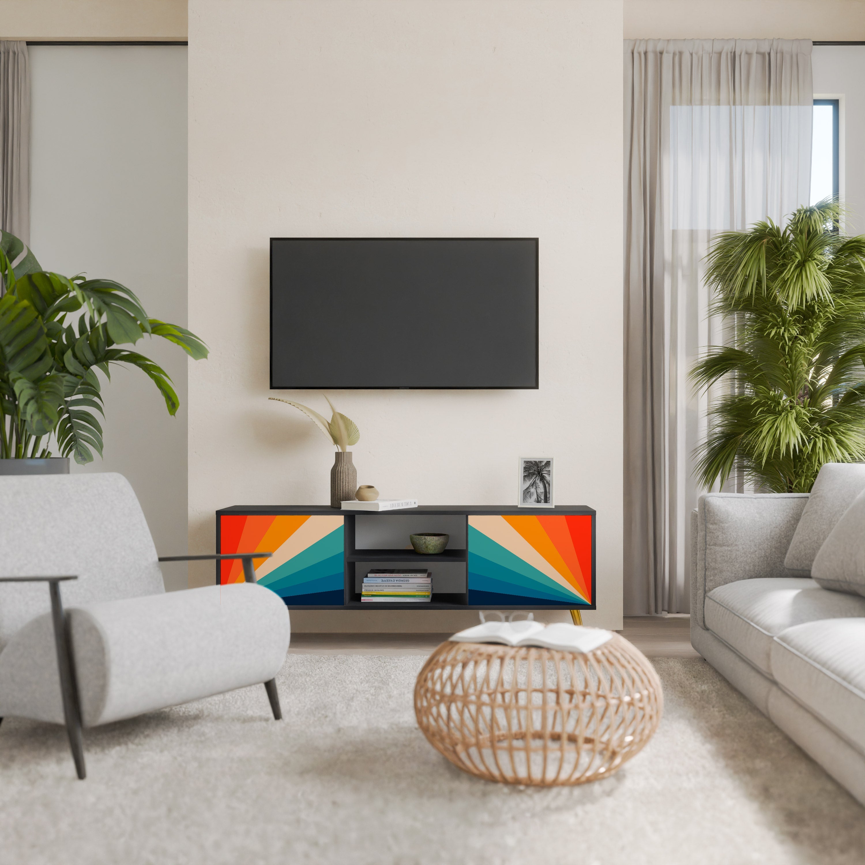 PRISM CONCUSSION TV-Lowboard mit 2 Türen in Schwarz