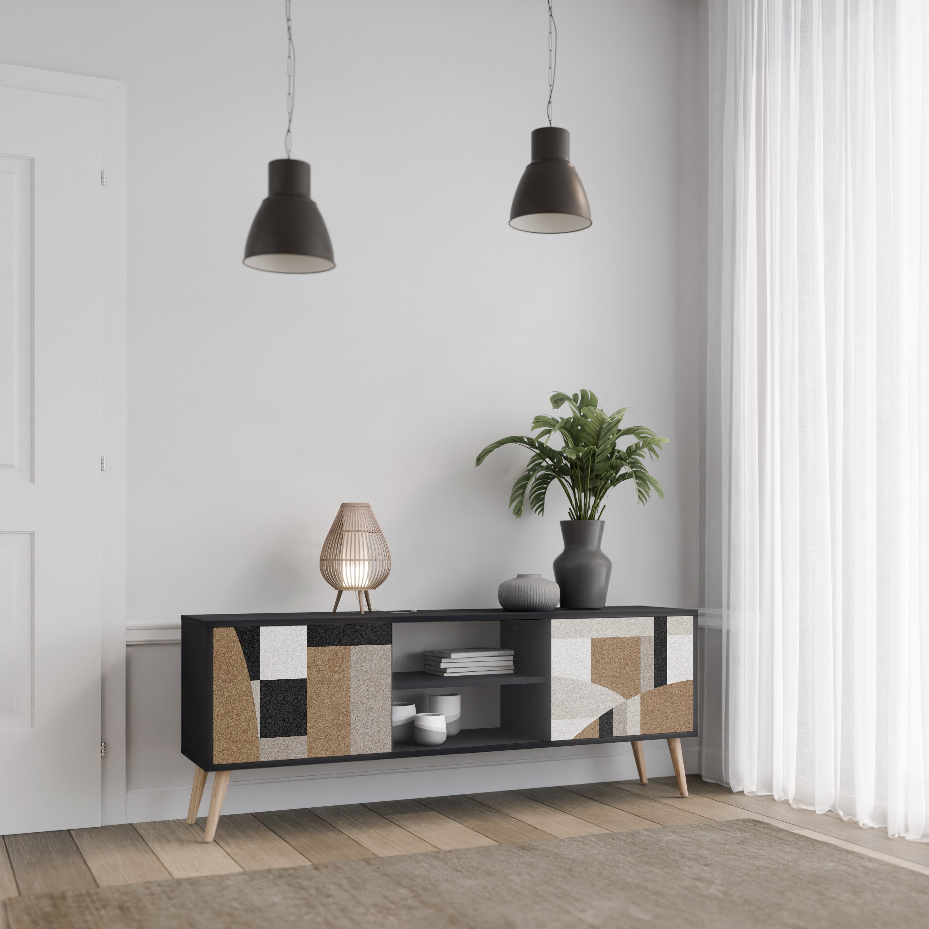 DELICATE MEMENTO TV-Lowboard mit 2 Türen in Schwarz