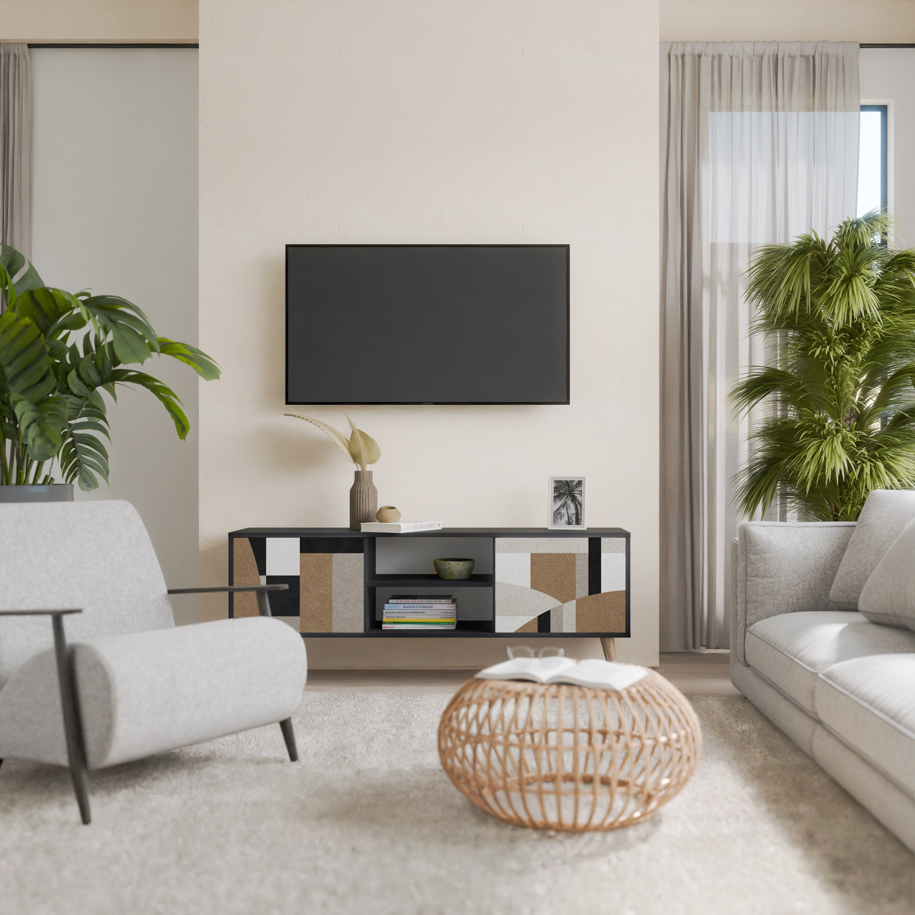 DELICATE MEMENTO TV-Lowboard mit 2 Türen in Schwarz