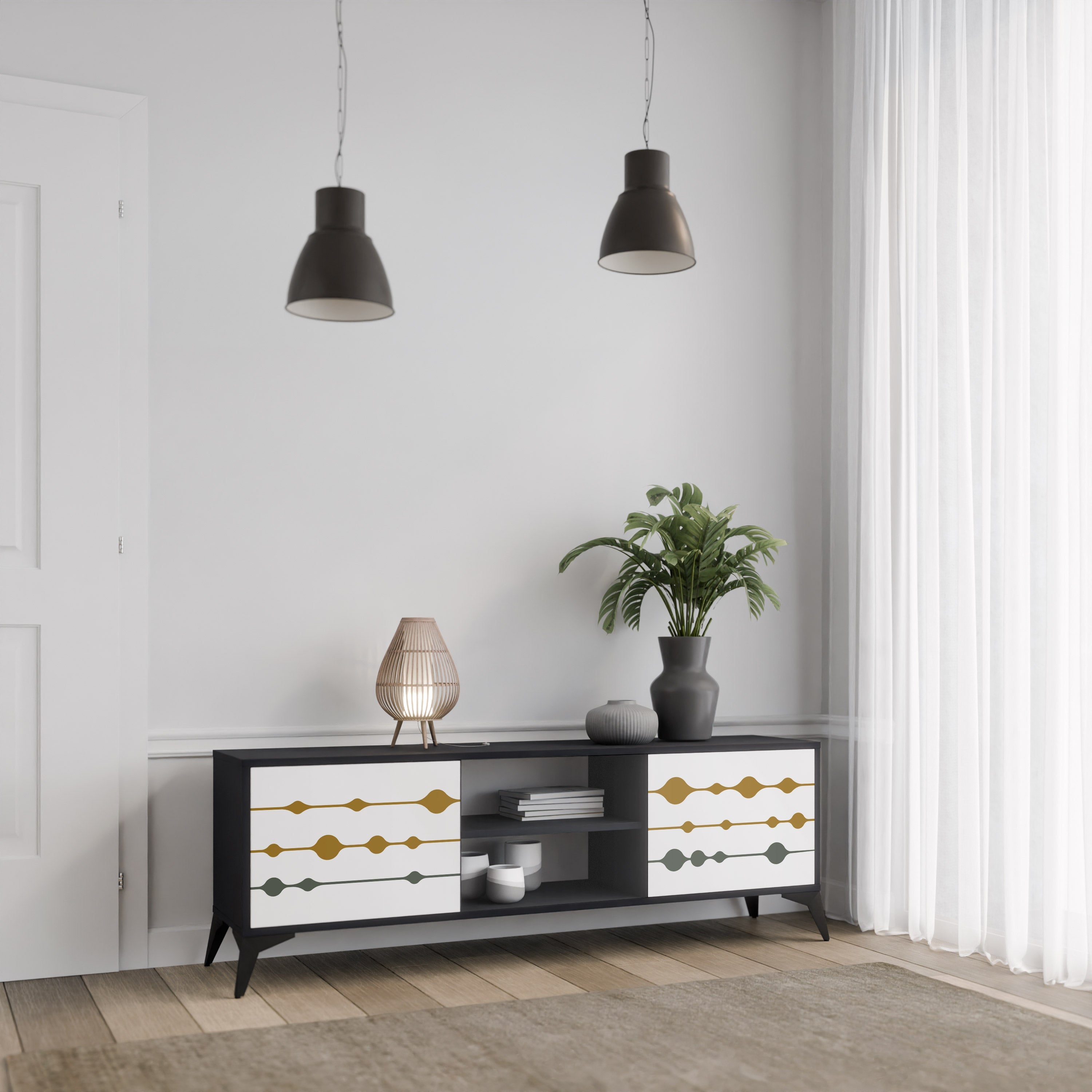 VIVID TONE TV-Lowboard mit 2 Türen in Schwarz