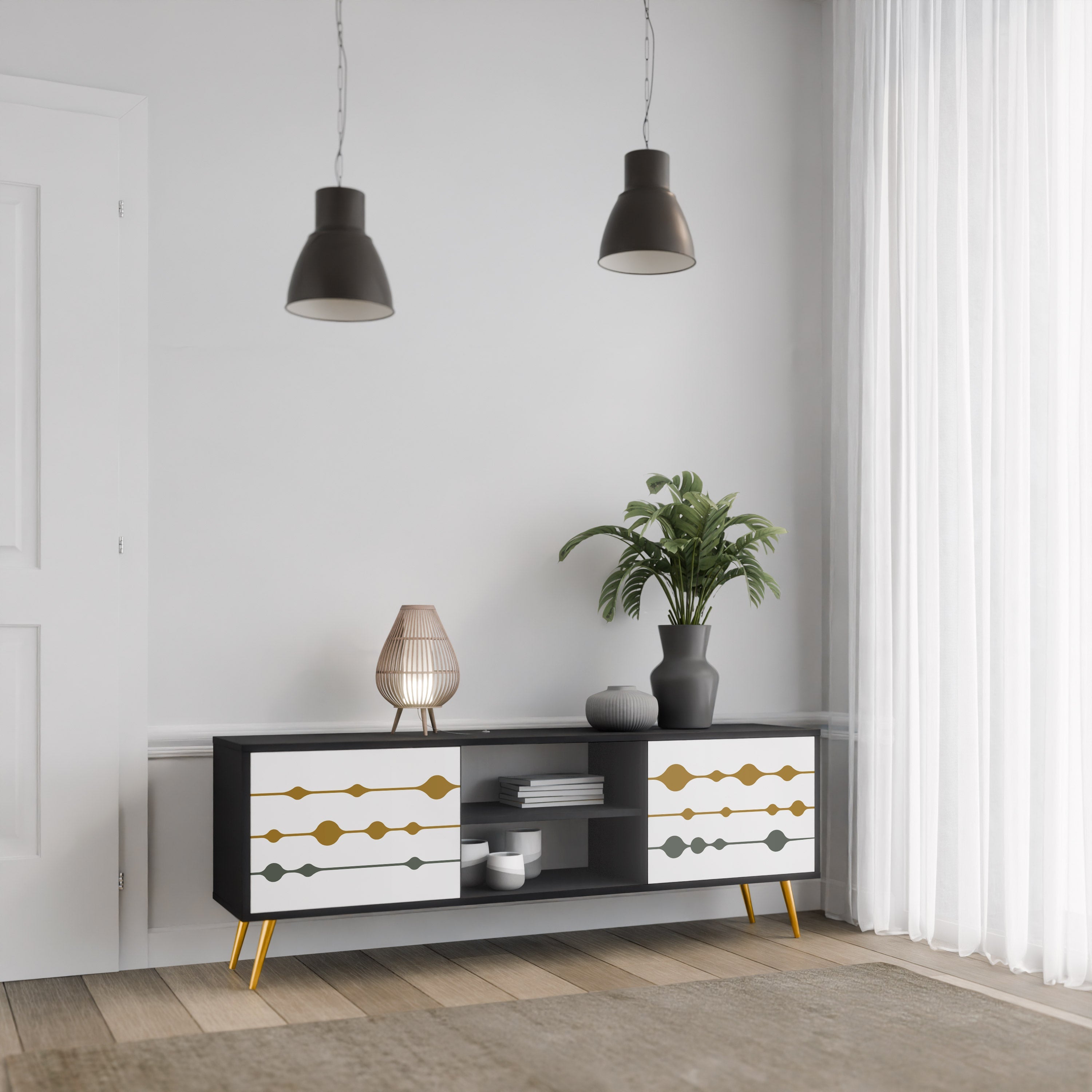 VIVID TONE TV-Lowboard mit 2 Türen in Schwarz