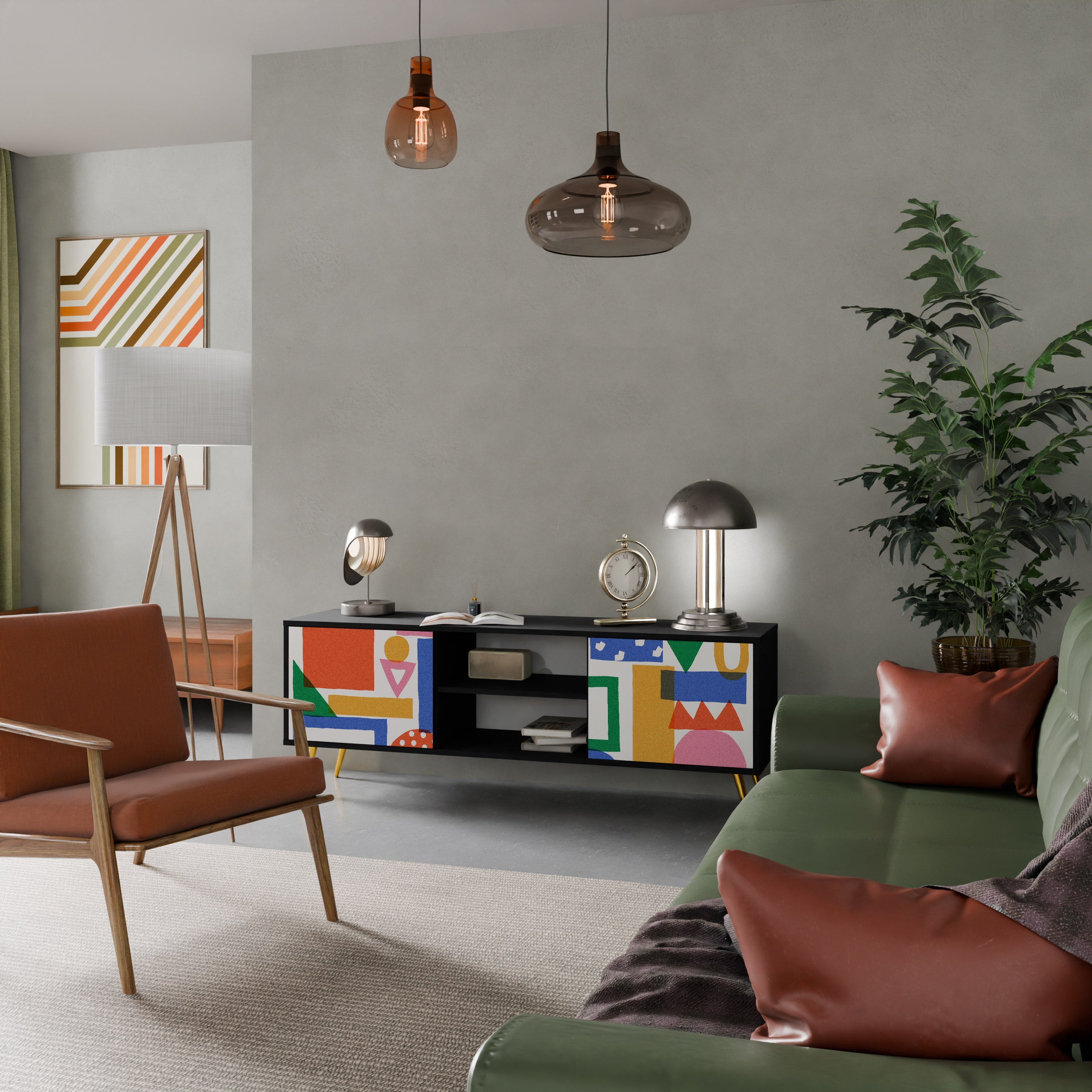 GEOMETRIC GLIMMER TV-Lowboard mit 2 Türen in Schwarz