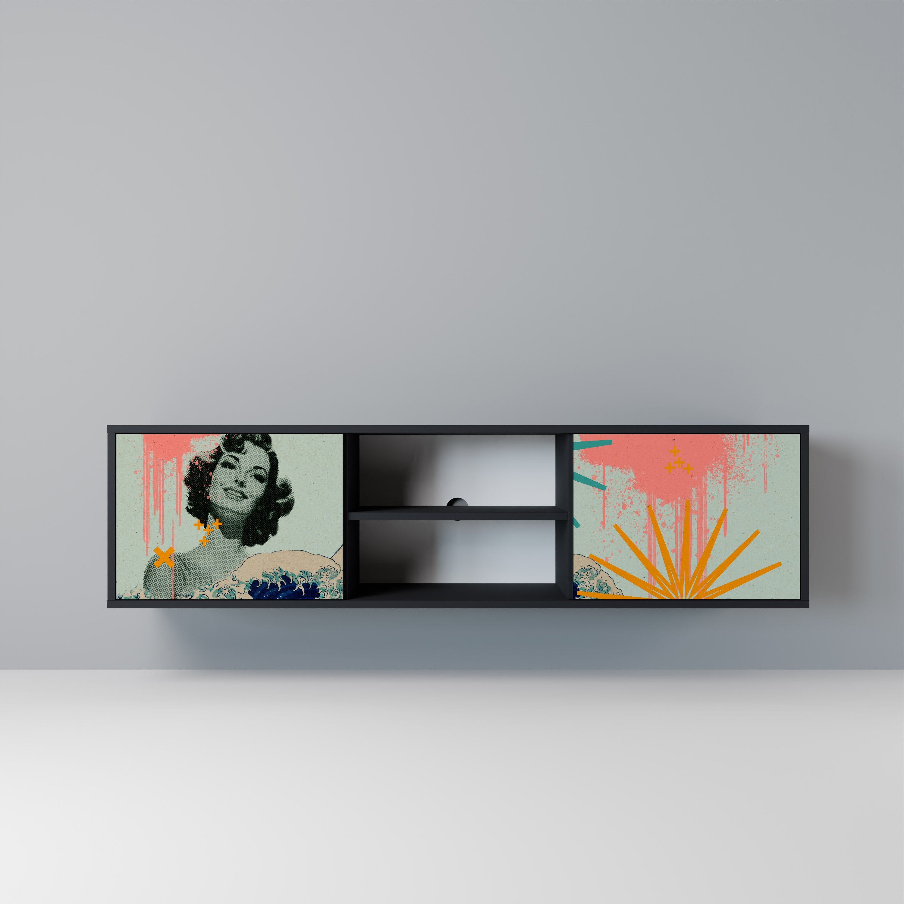 KANAGAWA BEAUTY TV-Lowboard mit 2 Türen in Schwarz