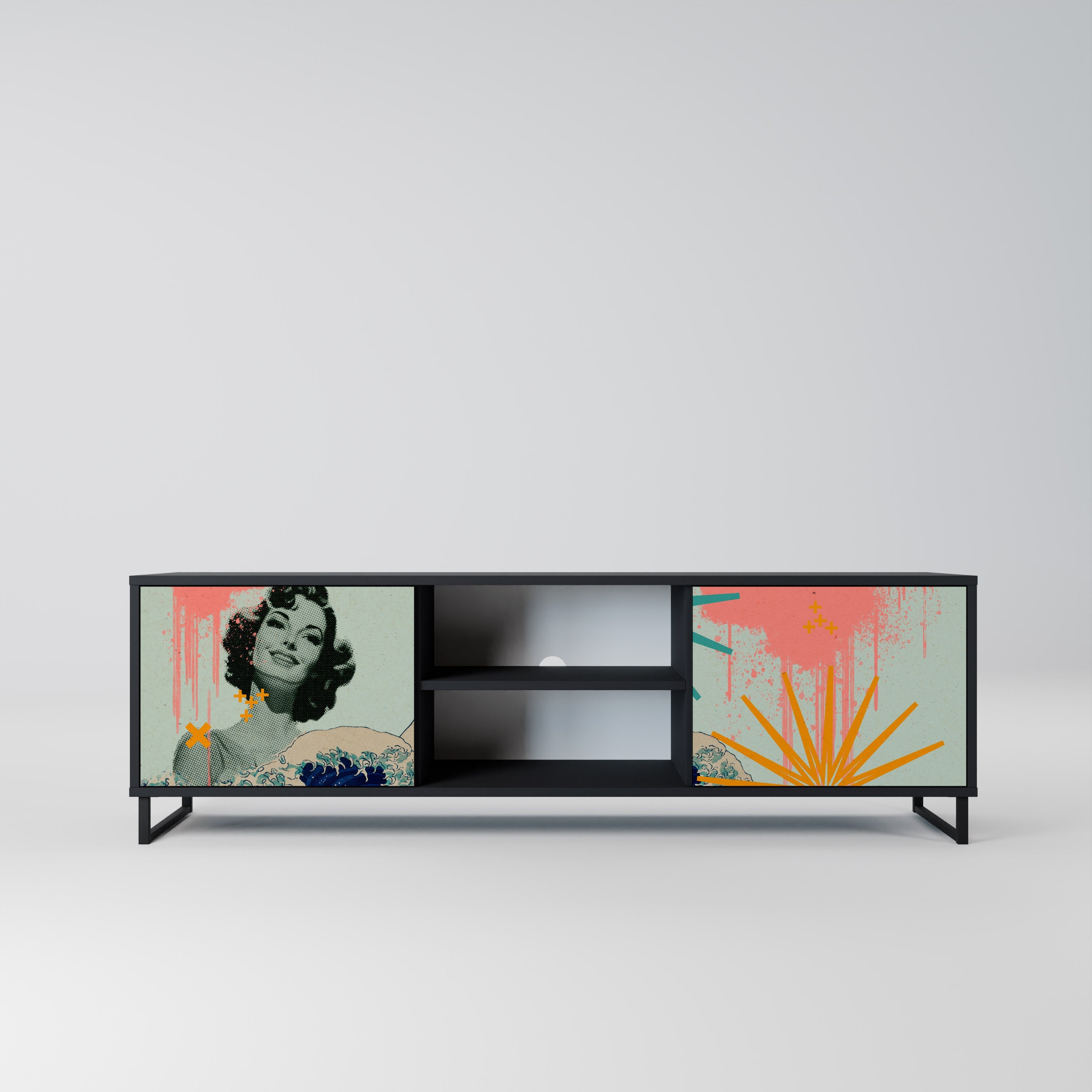 KANAGAWA BEAUTY TV-Lowboard mit 2 Türen in Schwarz