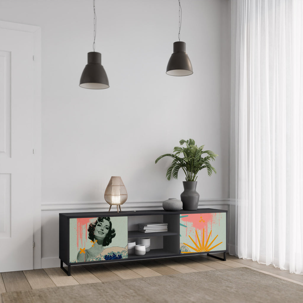 KANAGAWA BEAUTY TV-Lowboard mit 2 Türen in Schwarz