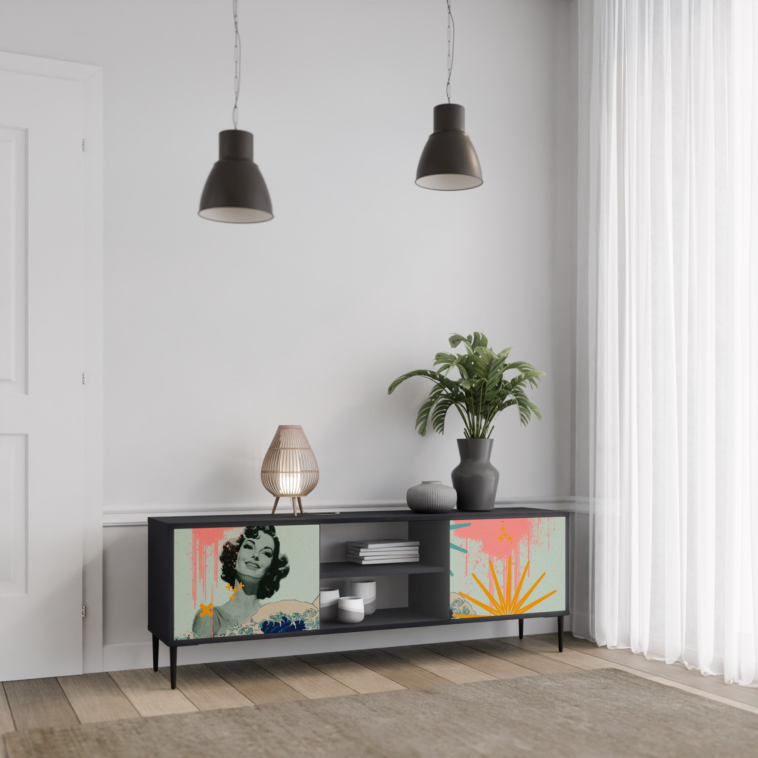 KANAGAWA BEAUTY TV-Lowboard mit 2 Türen in Schwarz