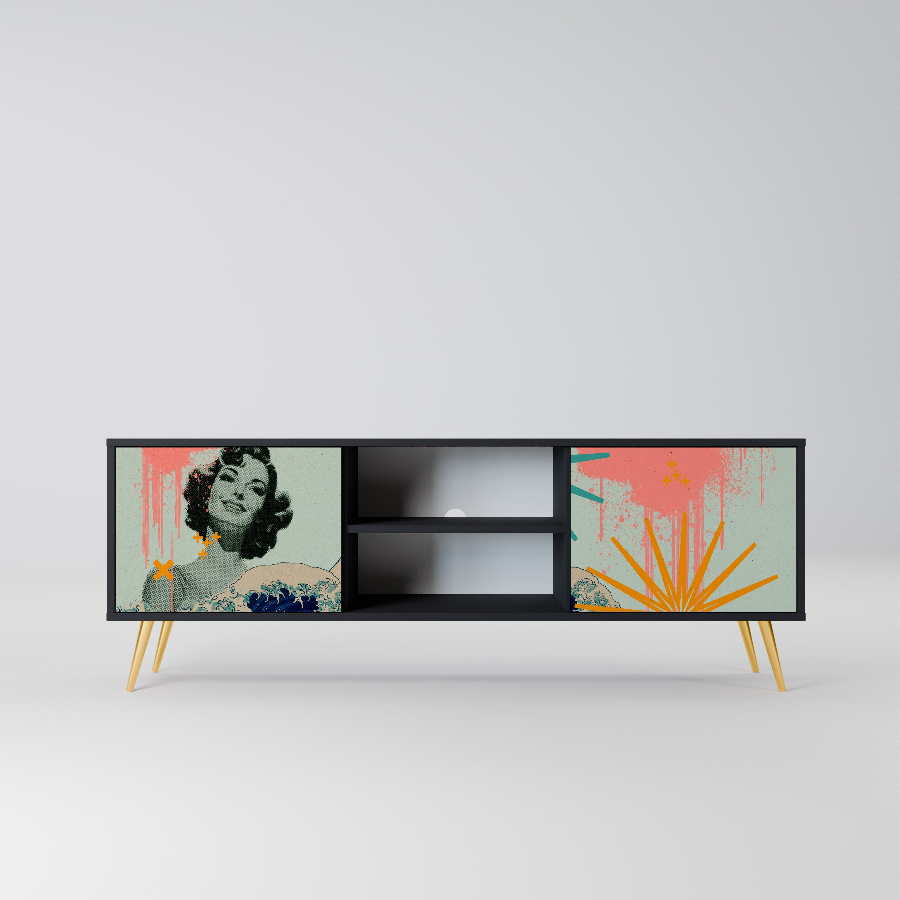 KANAGAWA BEAUTY TV-Lowboard mit 2 Türen in Schwarz