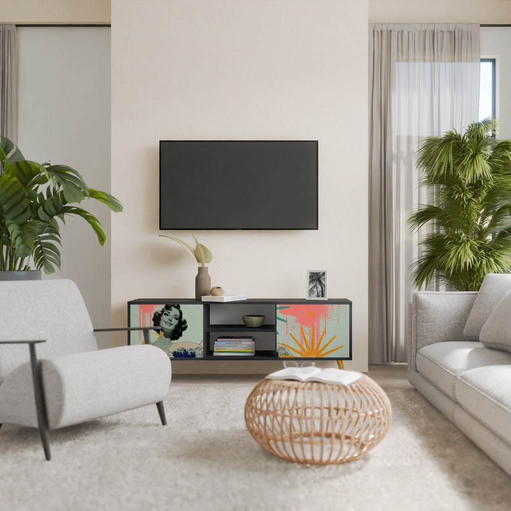 KANAGAWA BEAUTY TV-Lowboard mit 2 Türen in Schwarz