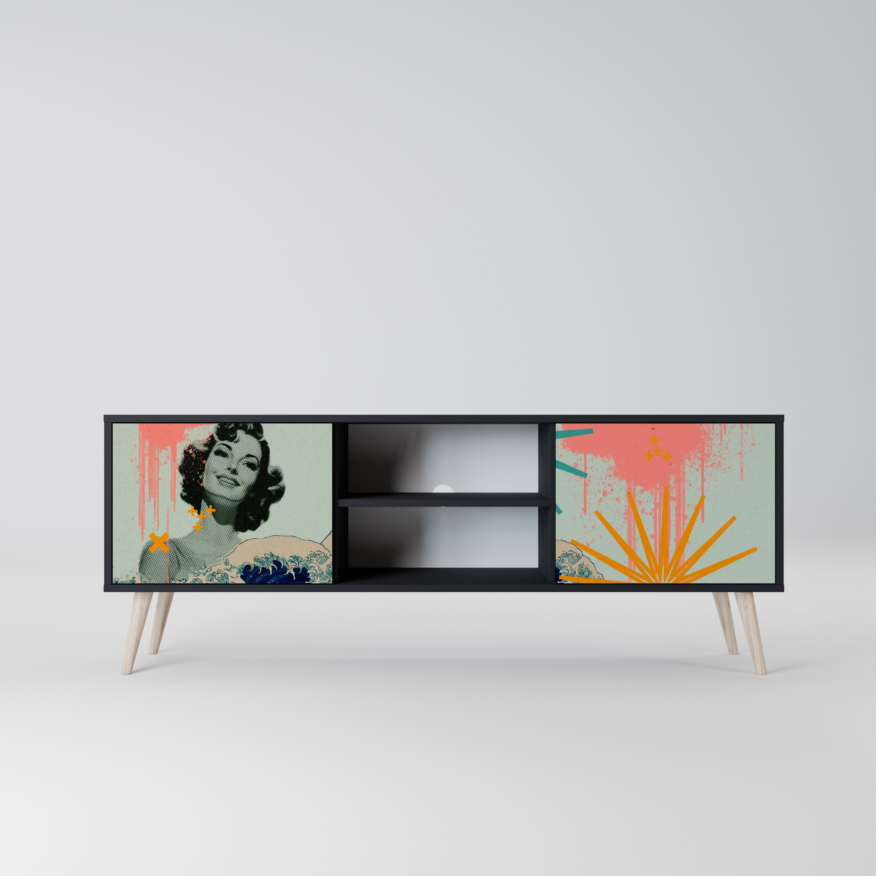 KANAGAWA BEAUTY TV-Lowboard mit 2 Türen in Schwarz