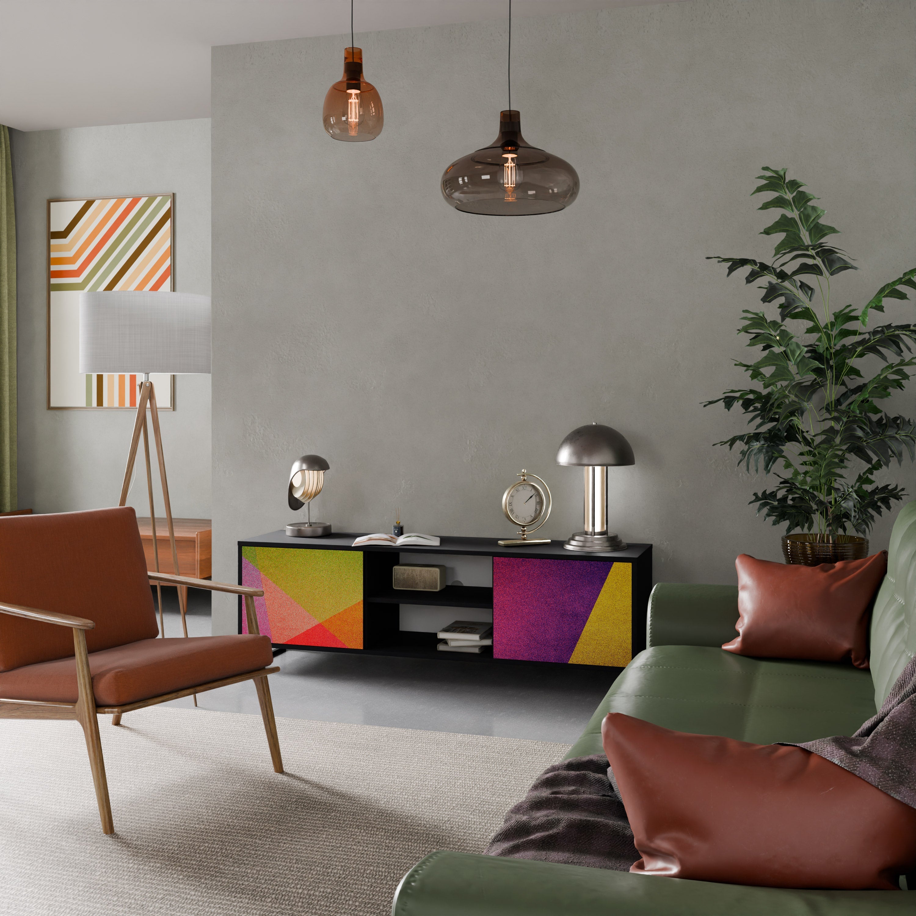 VIVID GEOMETRY TV-Lowboard mit 2 Türen in Schwarz