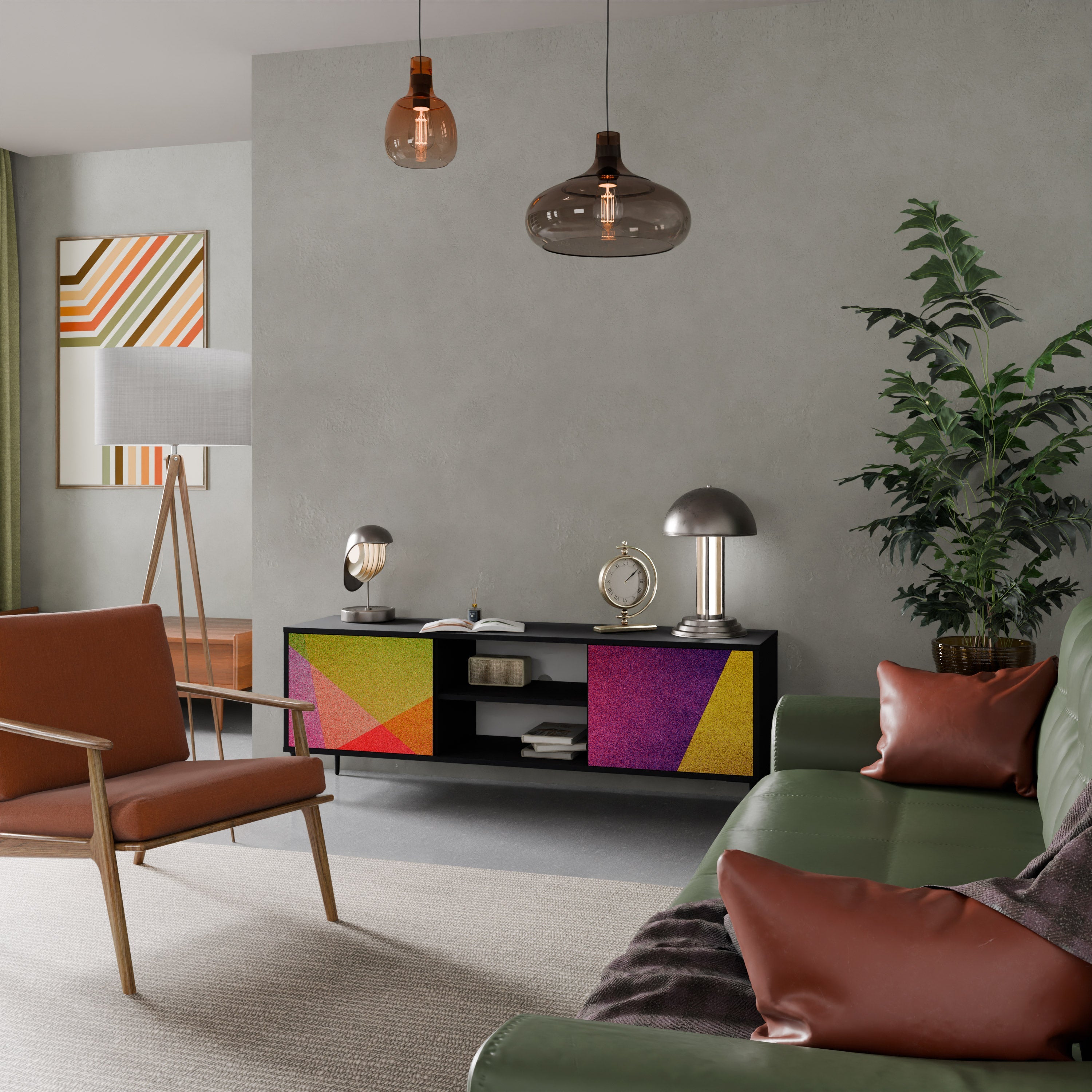 VIVID GEOMETRY TV-Lowboard mit 2 Türen in Schwarz