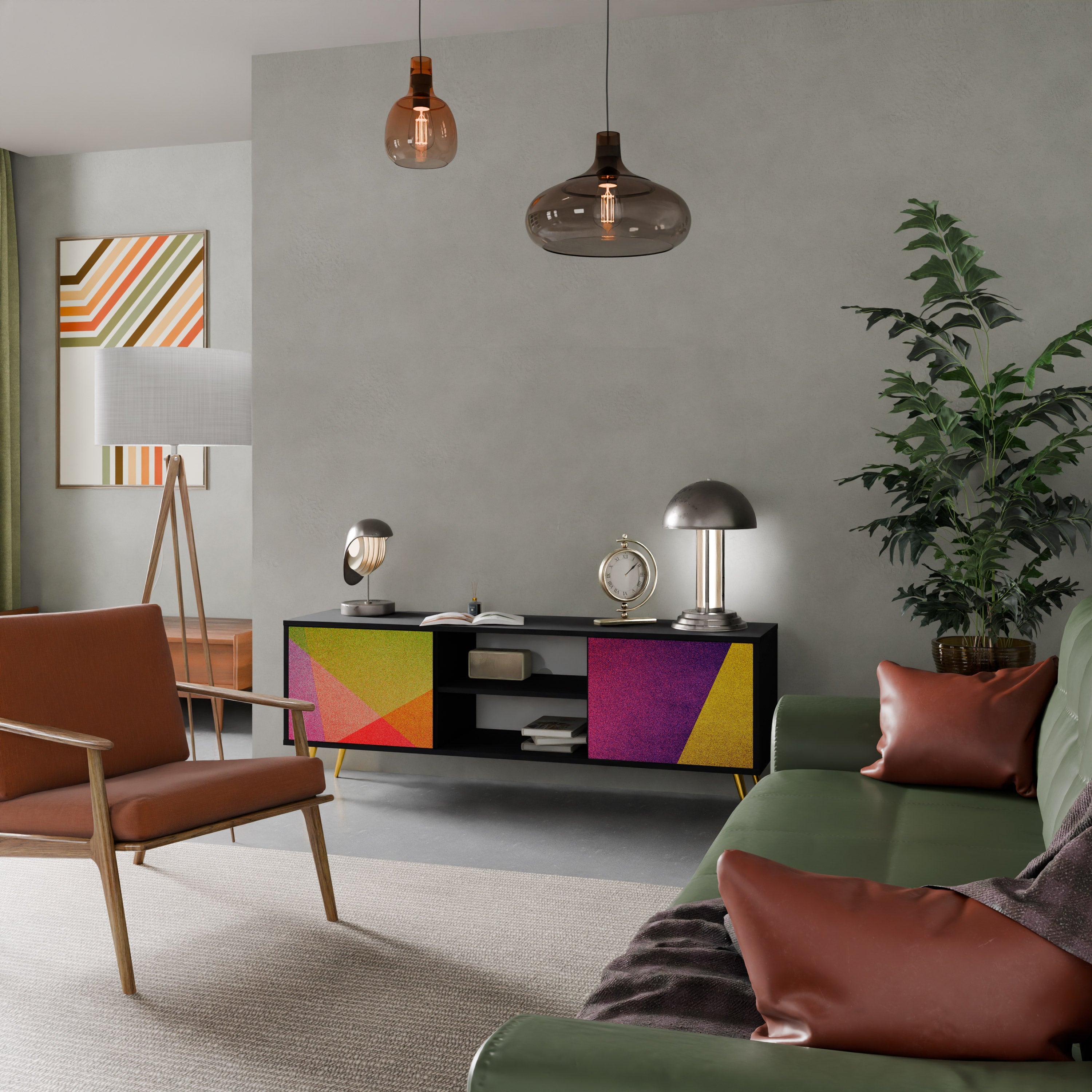 VIVID GEOMETRY TV-Lowboard mit 2 Türen in Schwarz