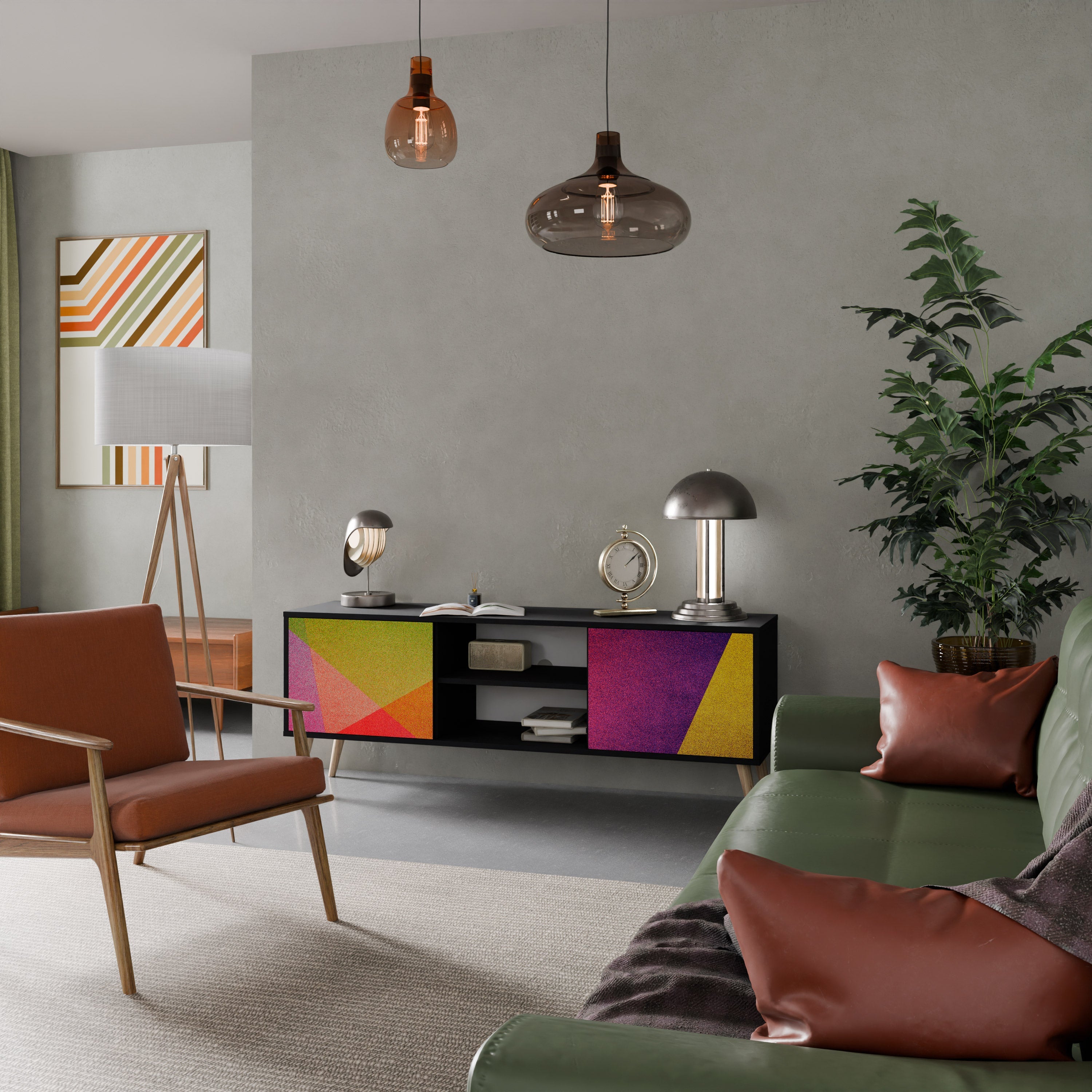 VIVID GEOMETRY TV-Lowboard mit 2 Türen in Schwarz