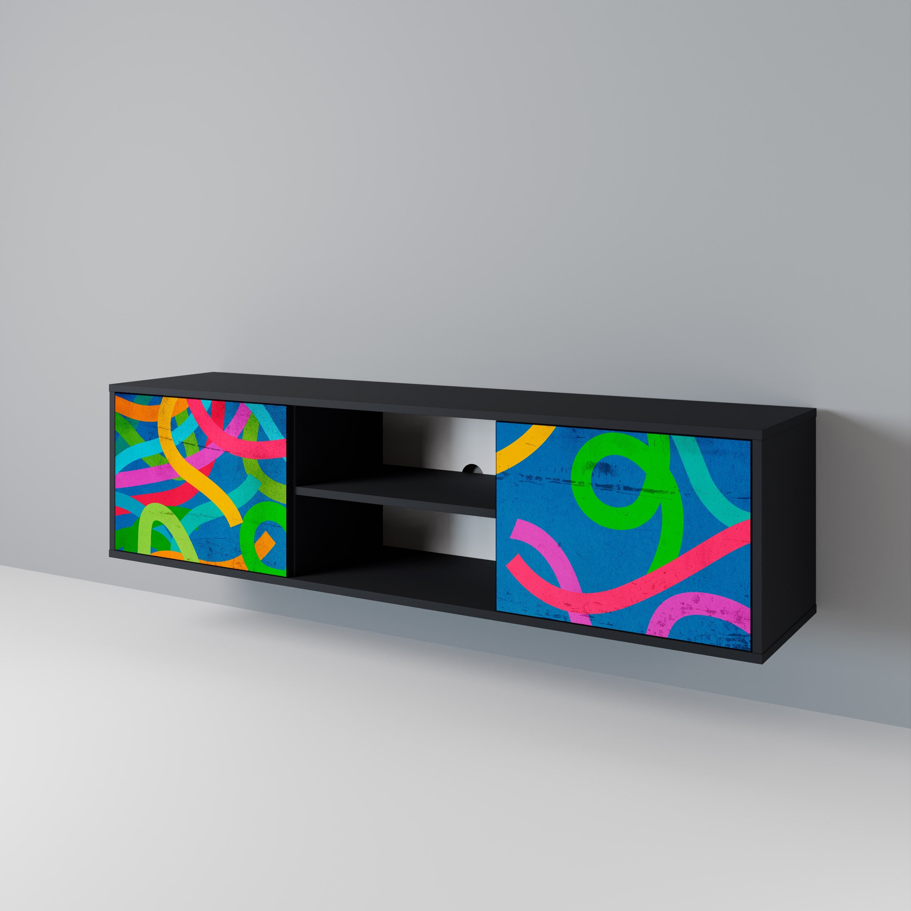 STREAMER TANGLE TV-Lowboard mit 2 Türen in Schwarz