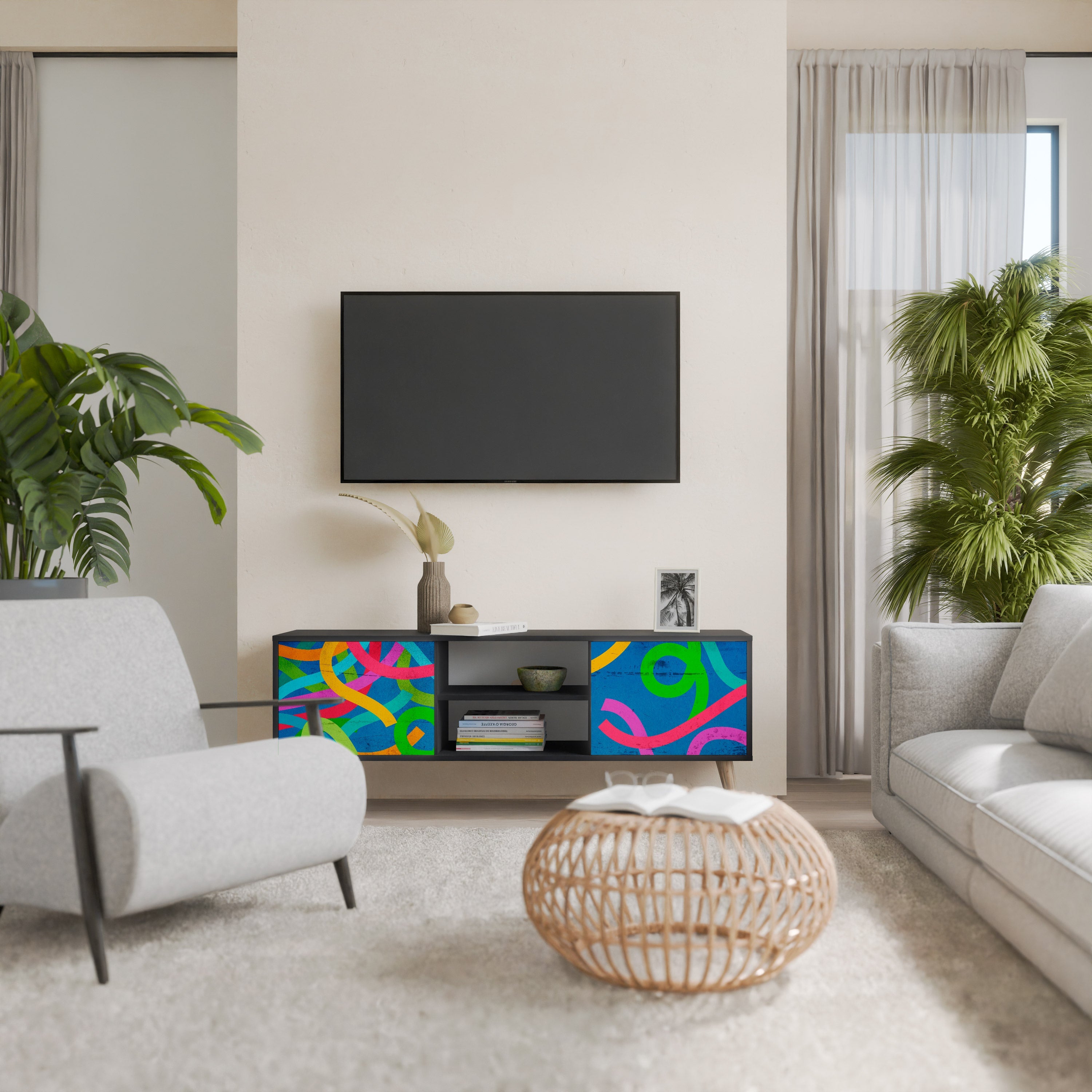 STREAMER TANGLE TV-Lowboard mit 2 Türen in Schwarz