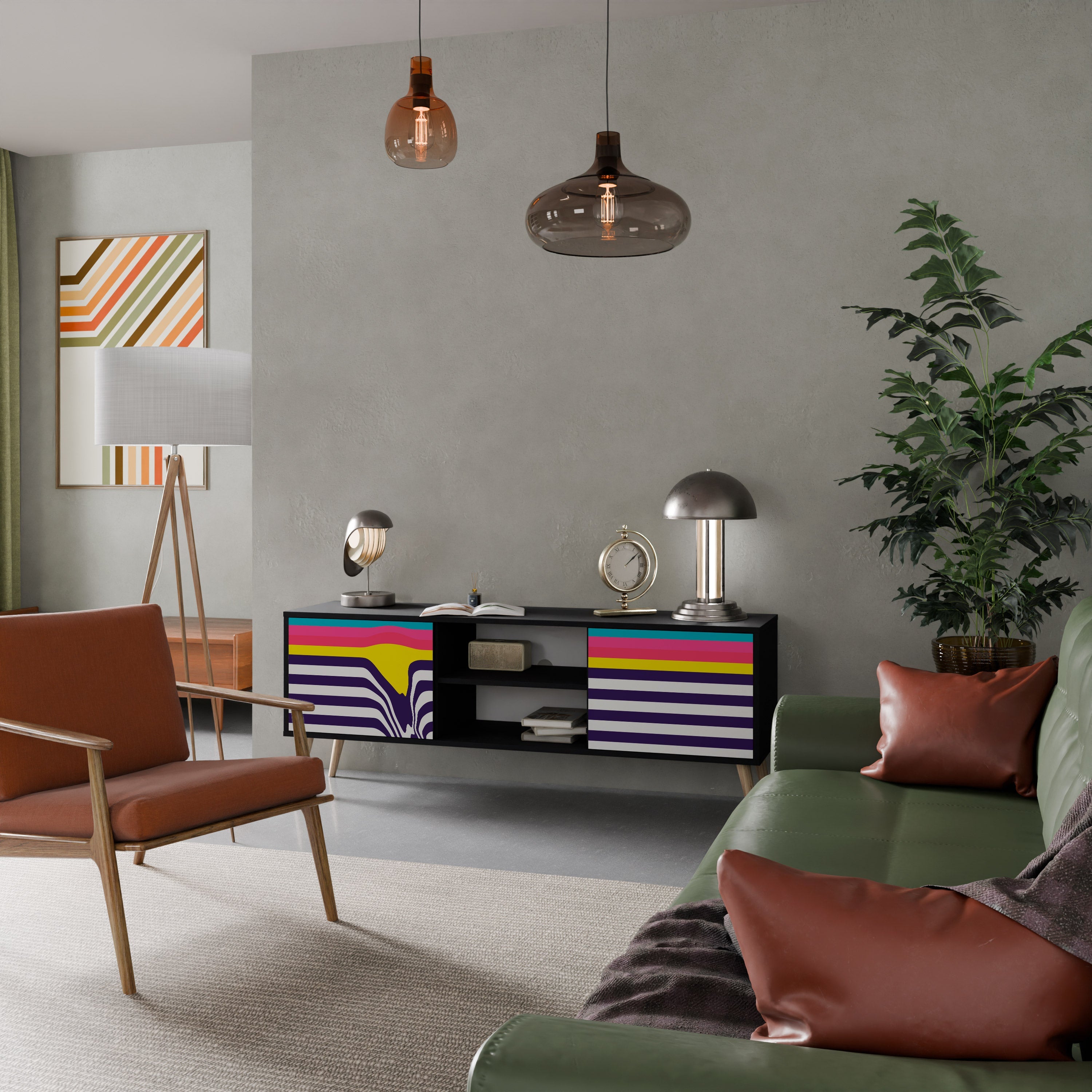 TONE COLLAPSE TV-Lowboard mit 2 Türen in Schwarz