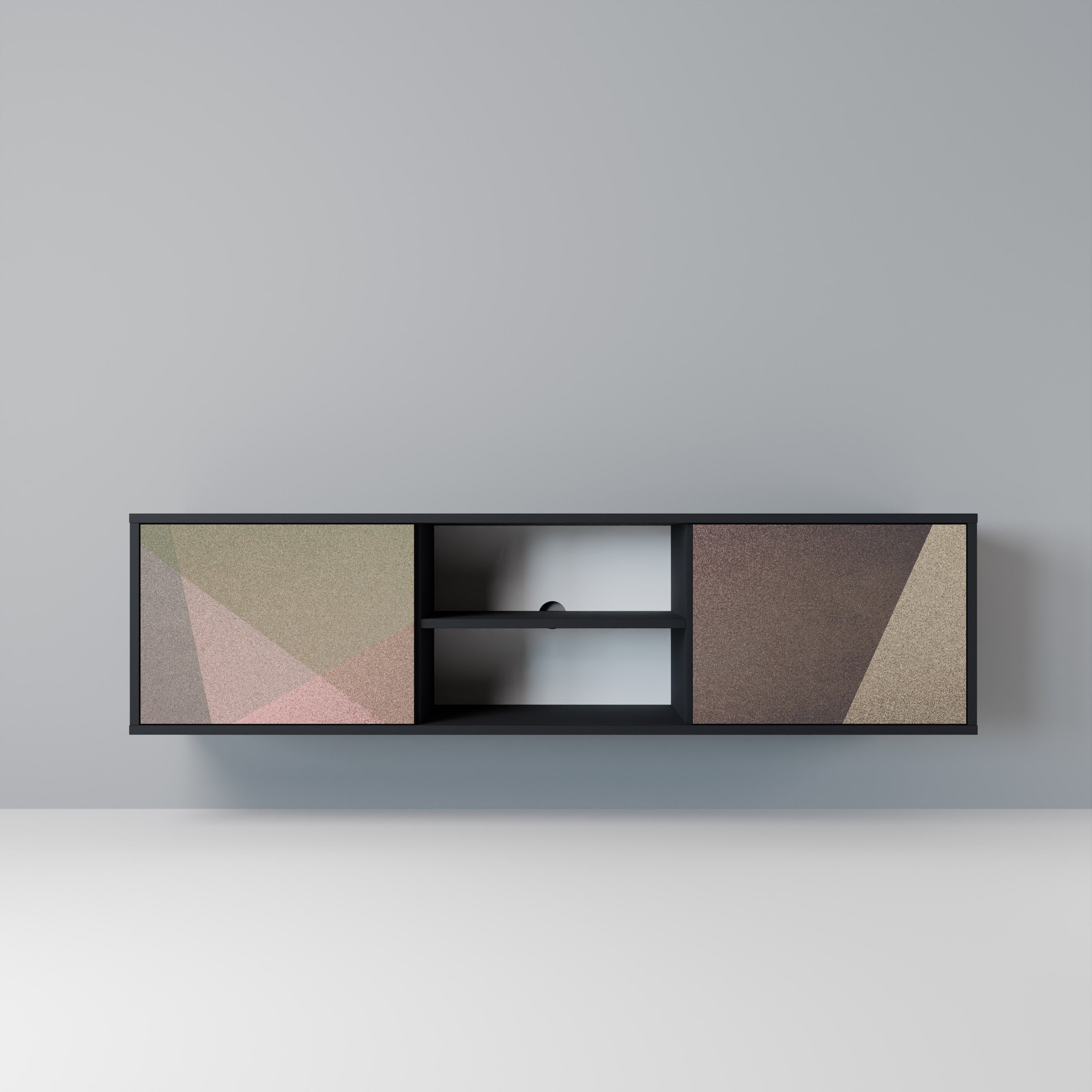 BEIGE GEOMETRY TV-Lowboard mit 2 Türen in Schwarz