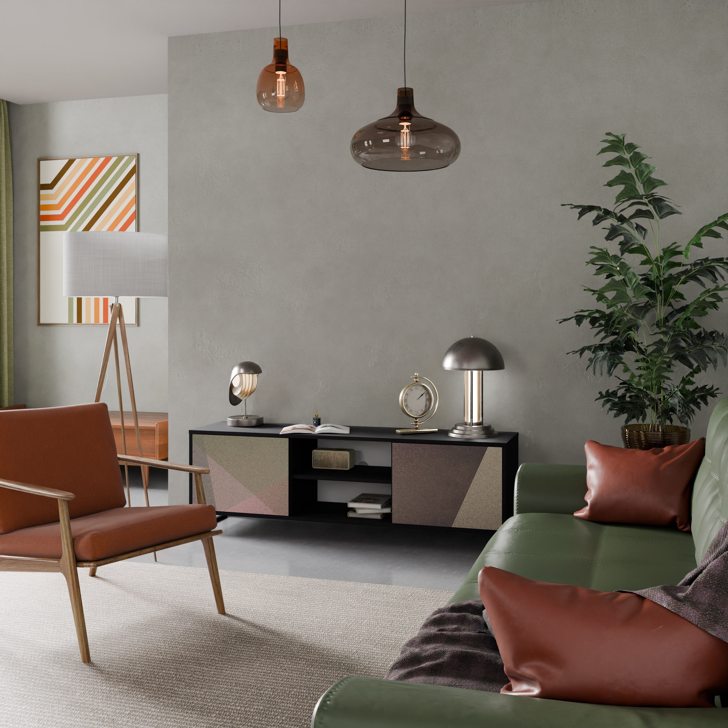 BEIGE GEOMETRY TV-Lowboard mit 2 Türen in Schwarz