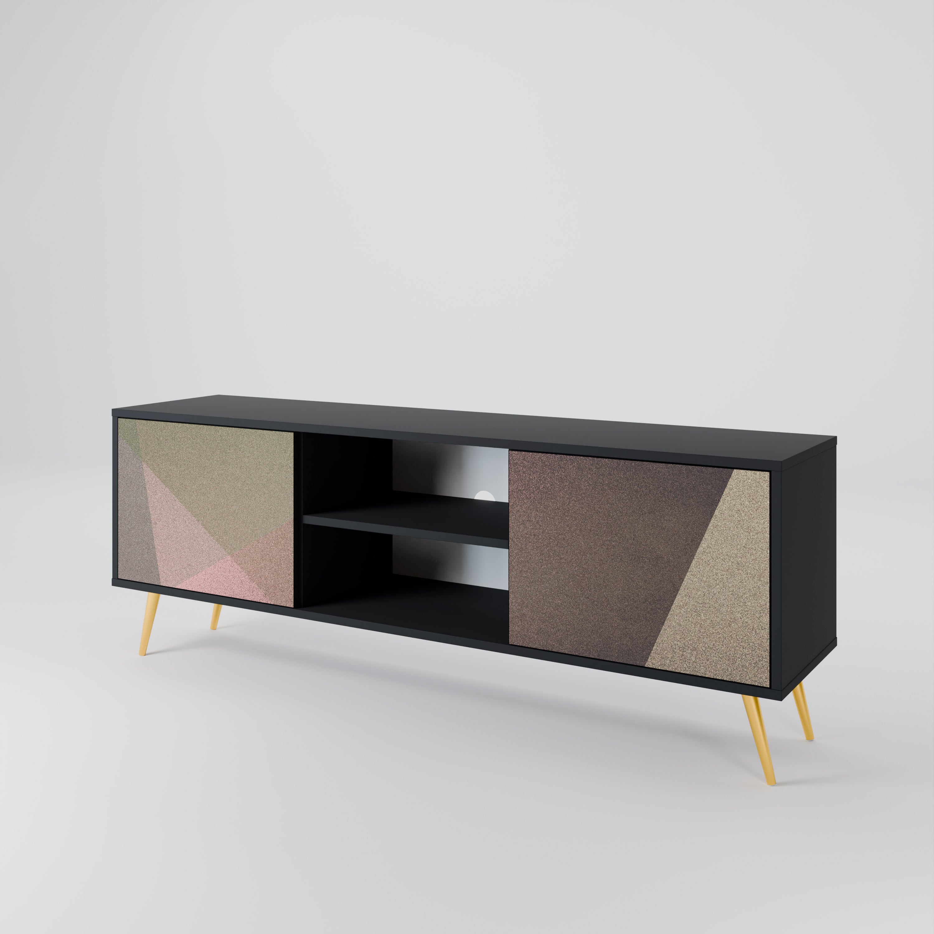 BEIGE GEOMETRY TV-Lowboard mit 2 Türen in Schwarz