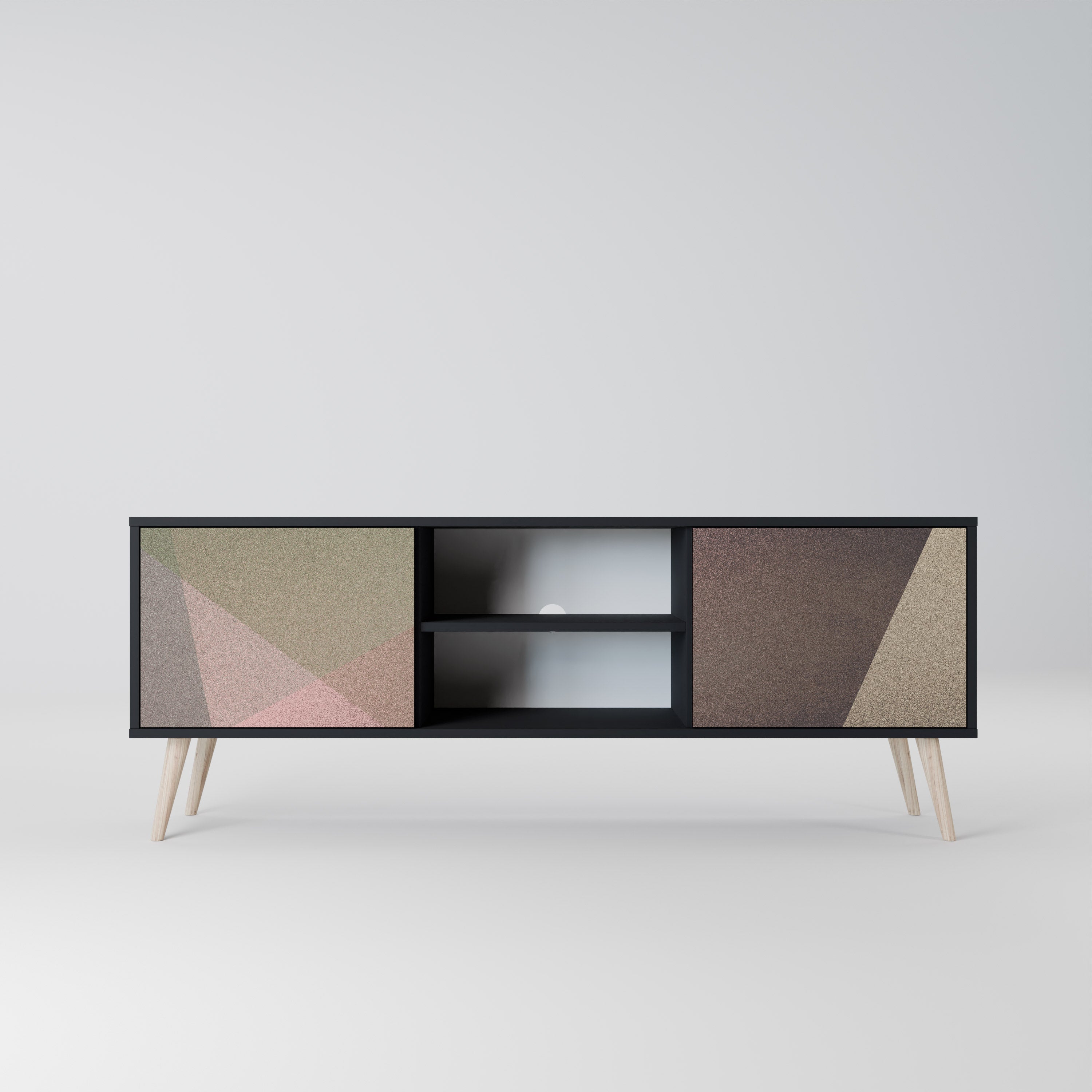 BEIGE GEOMETRY TV-Lowboard mit 2 Türen in Schwarz