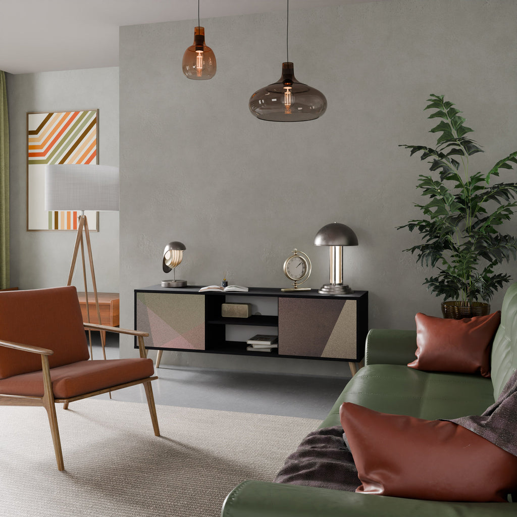 BEIGE GEOMETRY TV-Lowboard mit 2 Türen in Schwarz