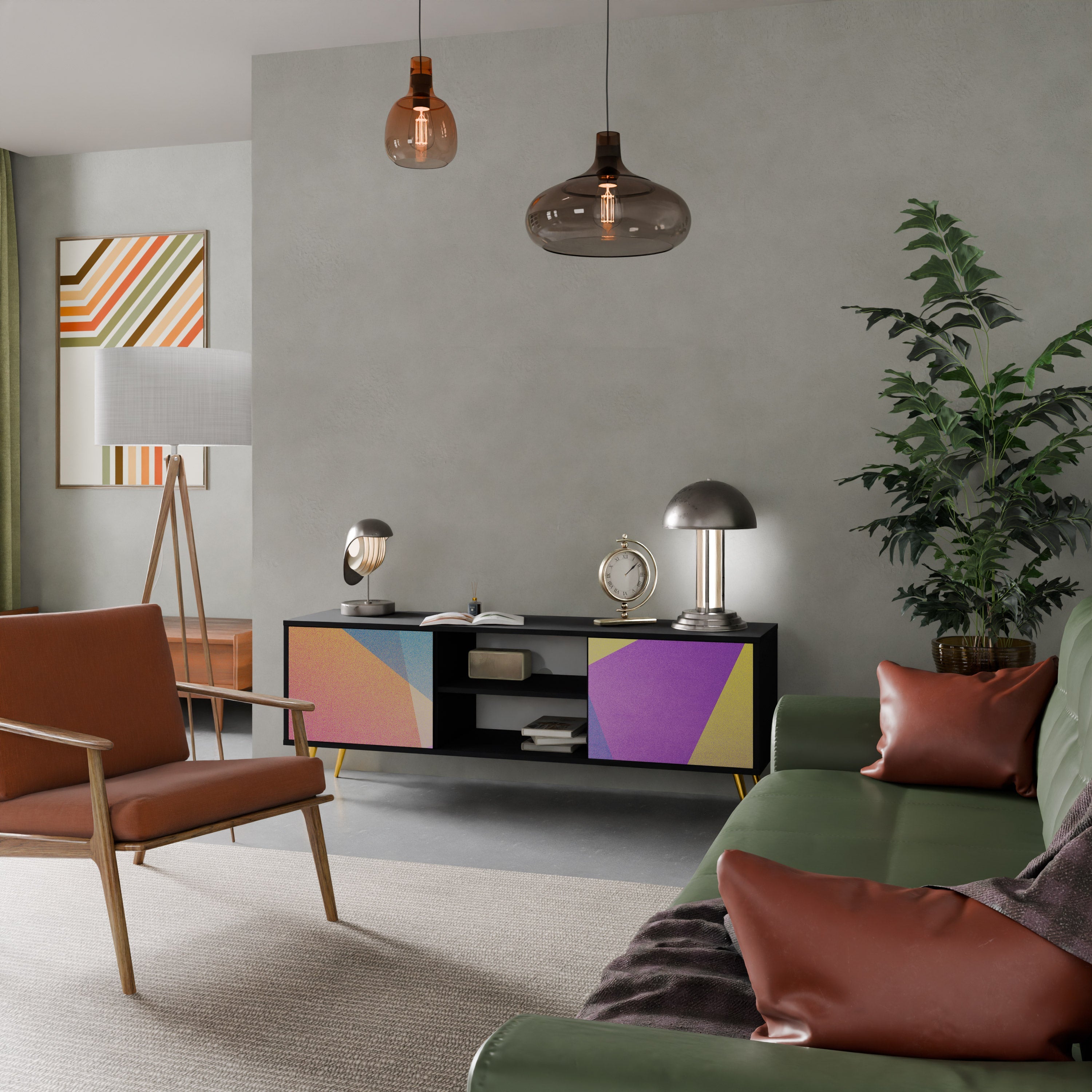 BRIGHT GEOMETRY TV-Lowboard mit 2 Türen in Schwarz