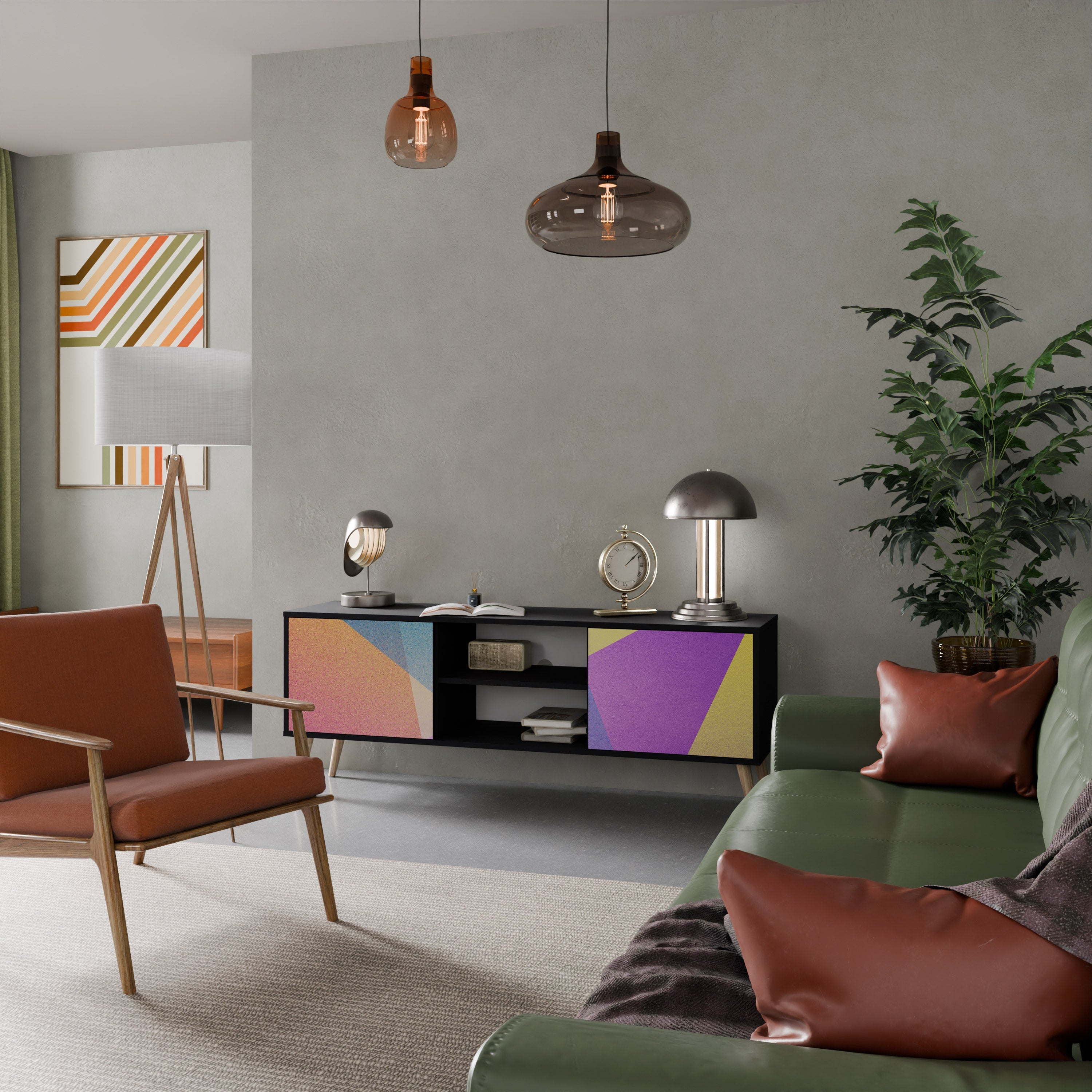 BRIGHT GEOMETRY TV-Lowboard mit 2 Türen in Schwarz