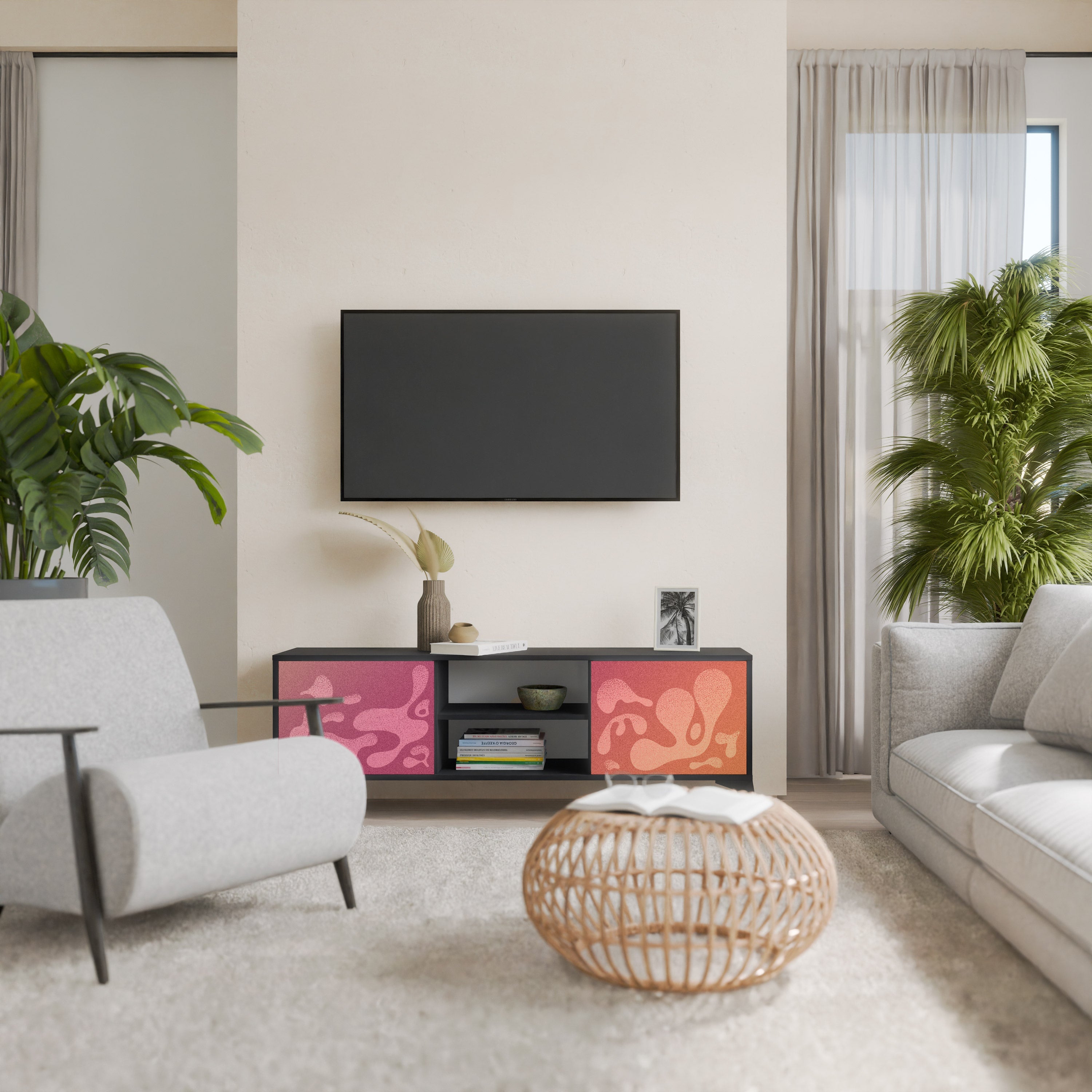 IRREGULAR PINK TV-Lowboard mit 2 Türen in Schwarz