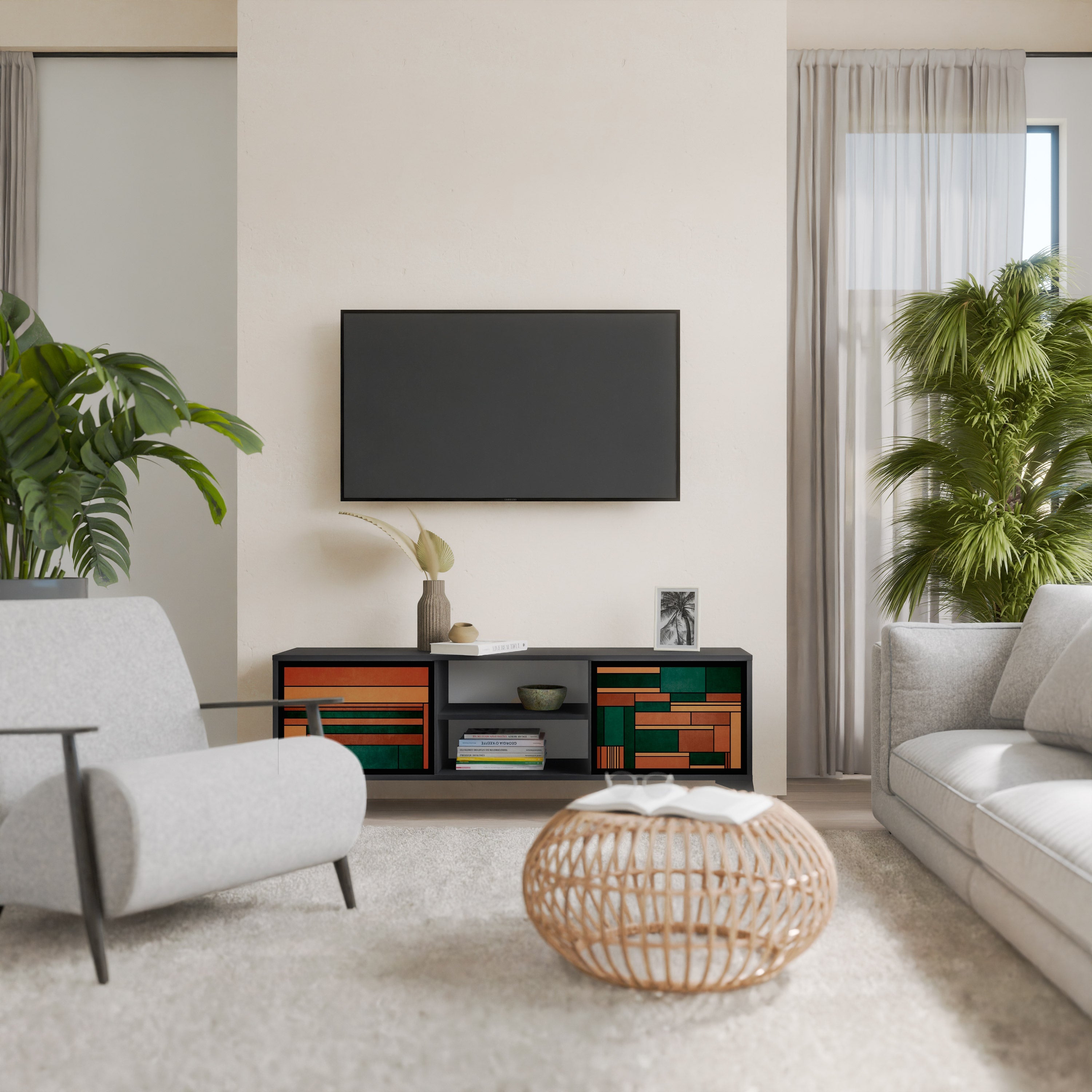 EARTHY FIGURES TV-Lowboard mit 2 Türen in Schwarz