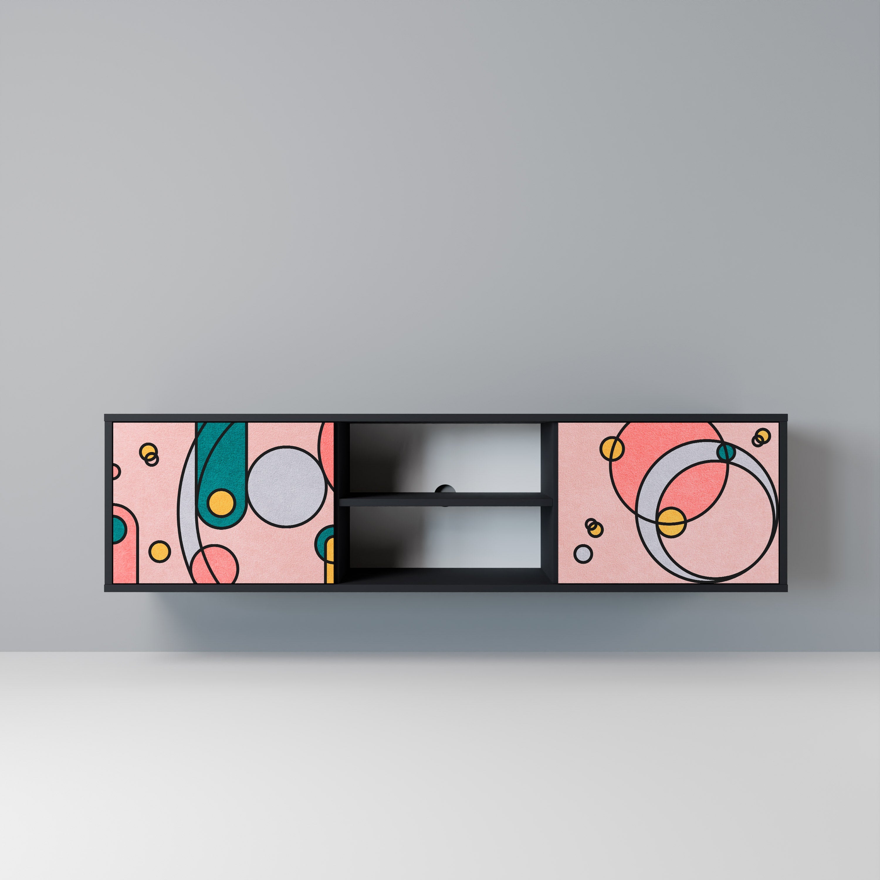 GOSSAMER ECHOES TV-Lowboard mit 2 Türen in Schwarz