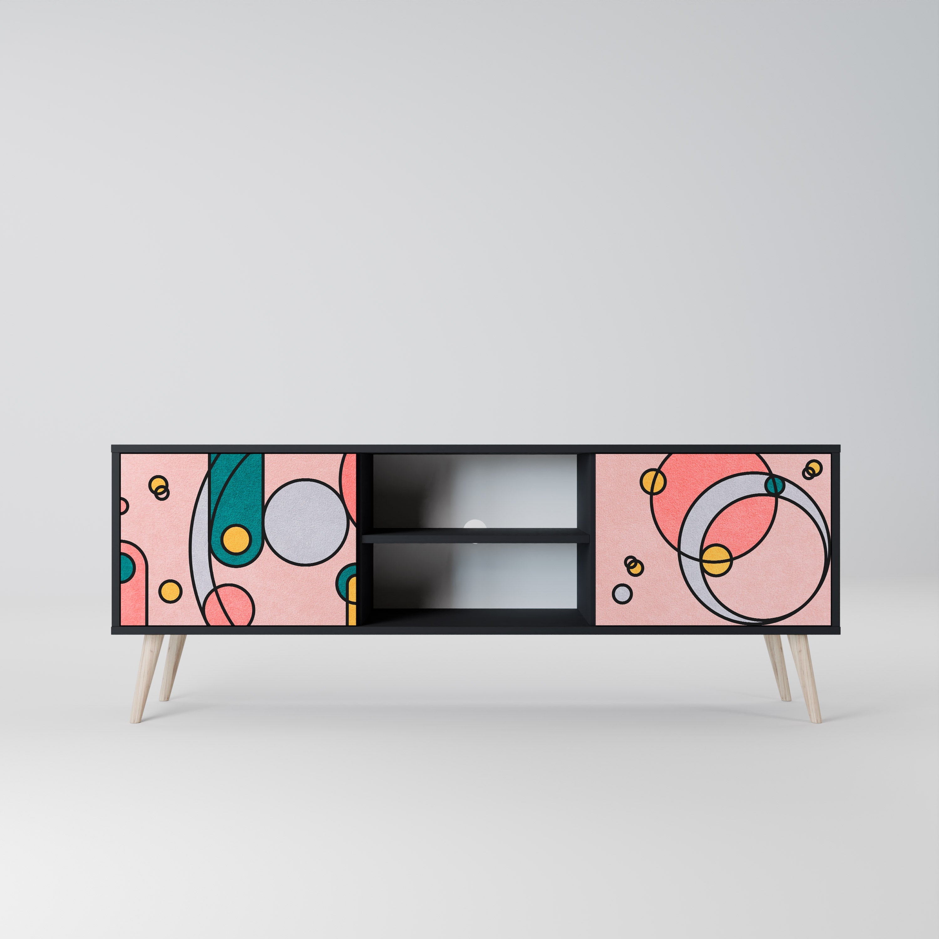 GOSSAMER ECHOES TV-Lowboard mit 2 Türen in Schwarz