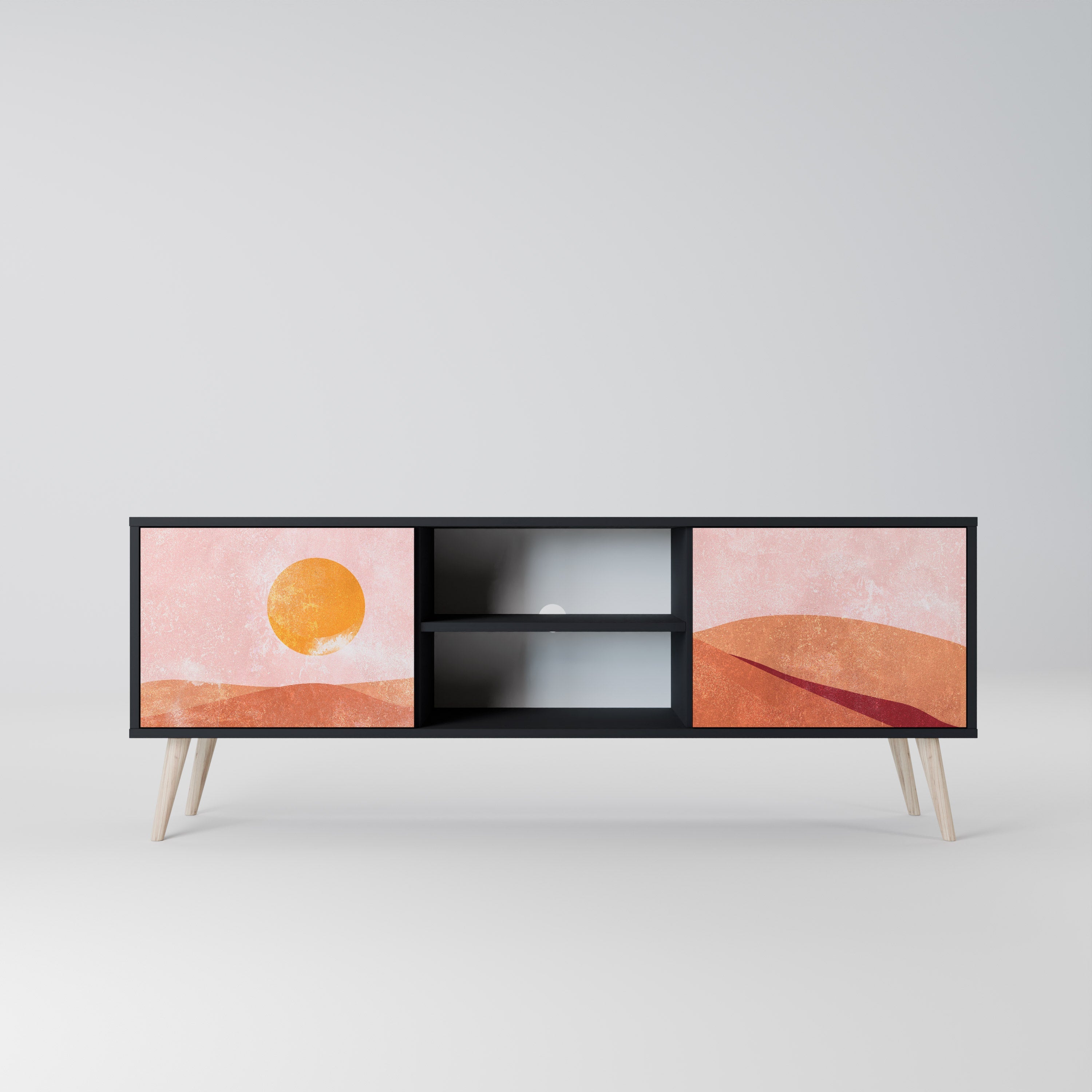 LUMINOUS SUNLIGHT TV-Lowboard mit 2 Türen in Schwarz