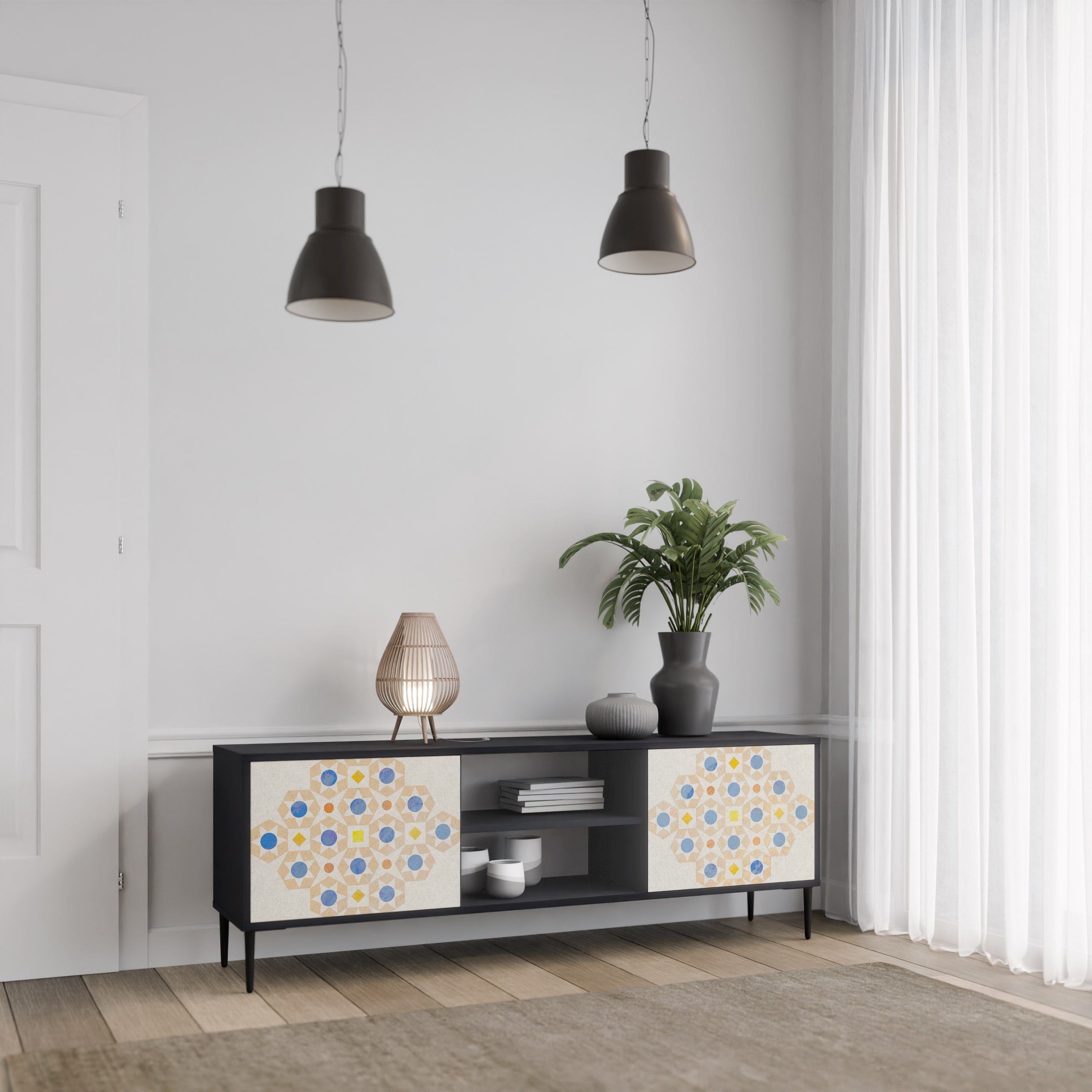 PATTERNED PRISM TV-Lowboard mit 2 Türen in Schwarz