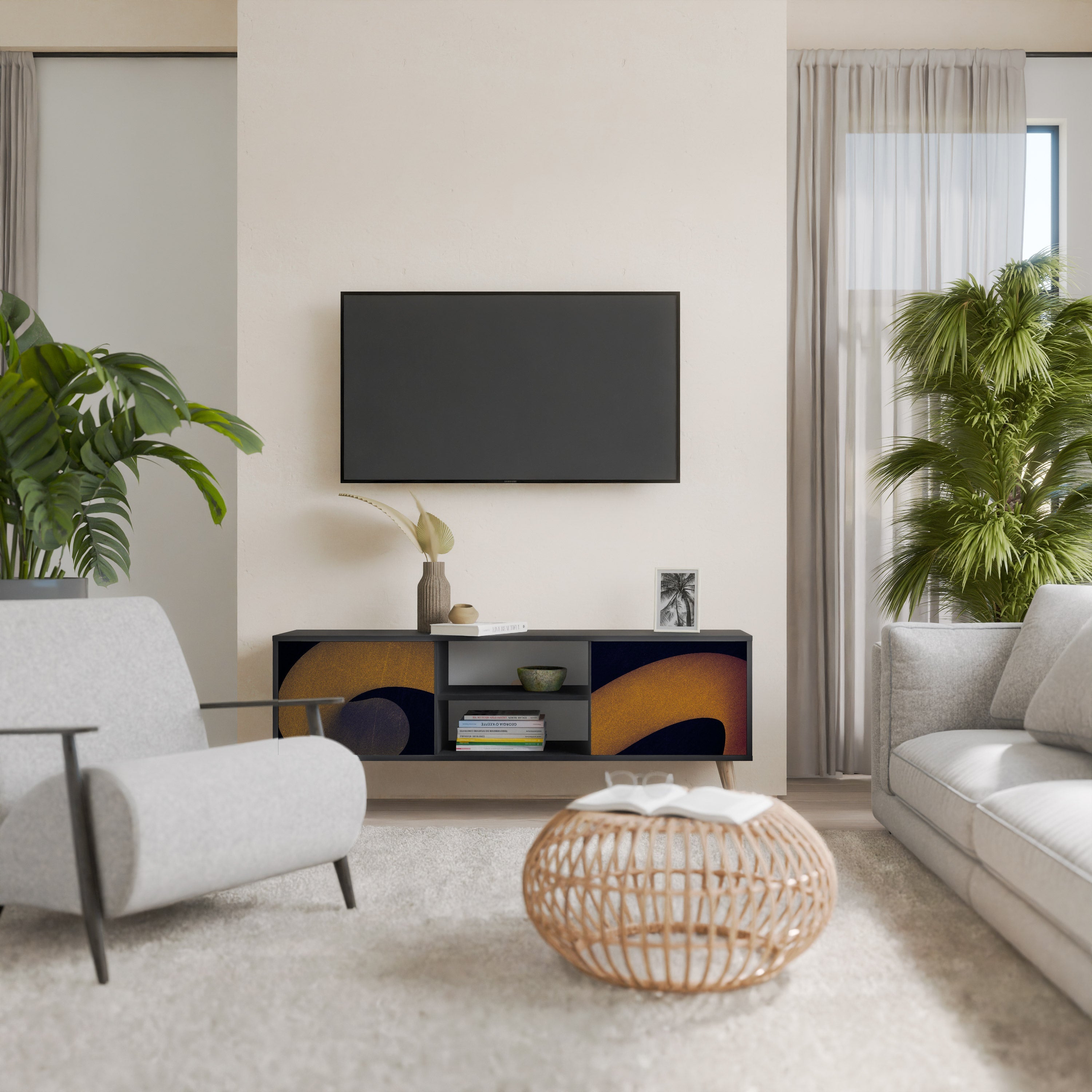 HOLLOW TIME TV-Lowboard mit 2 Türen in Schwarz