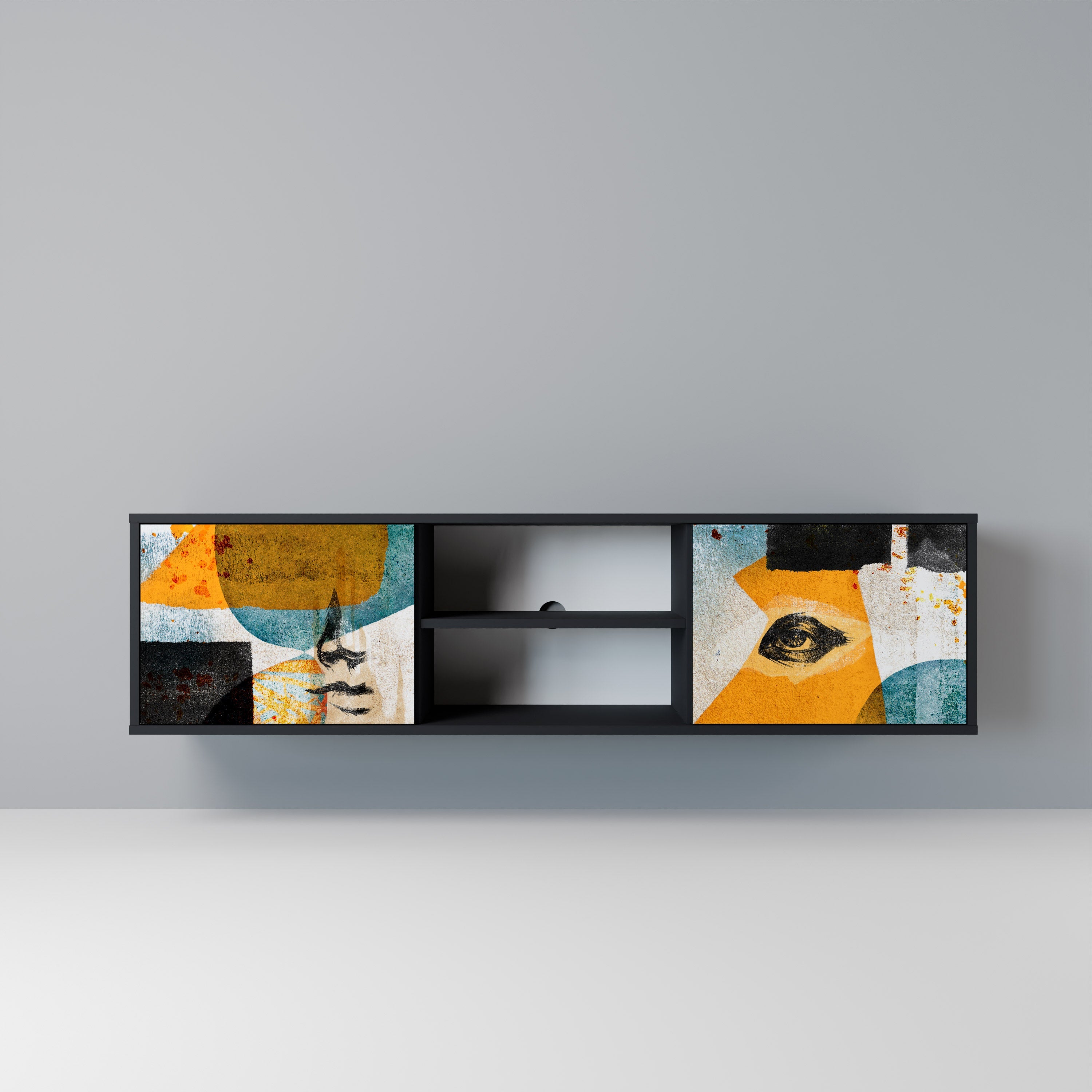 ABSTRACT FACES TV-Ständer mit 2 Türen in Schwarz